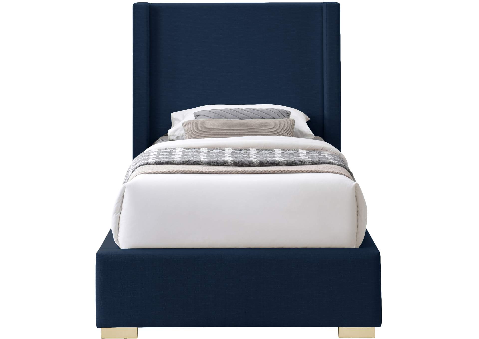 Royce Navy Linen Textured Fabric Twin Bed (3 Boxes),Meridian Furniture