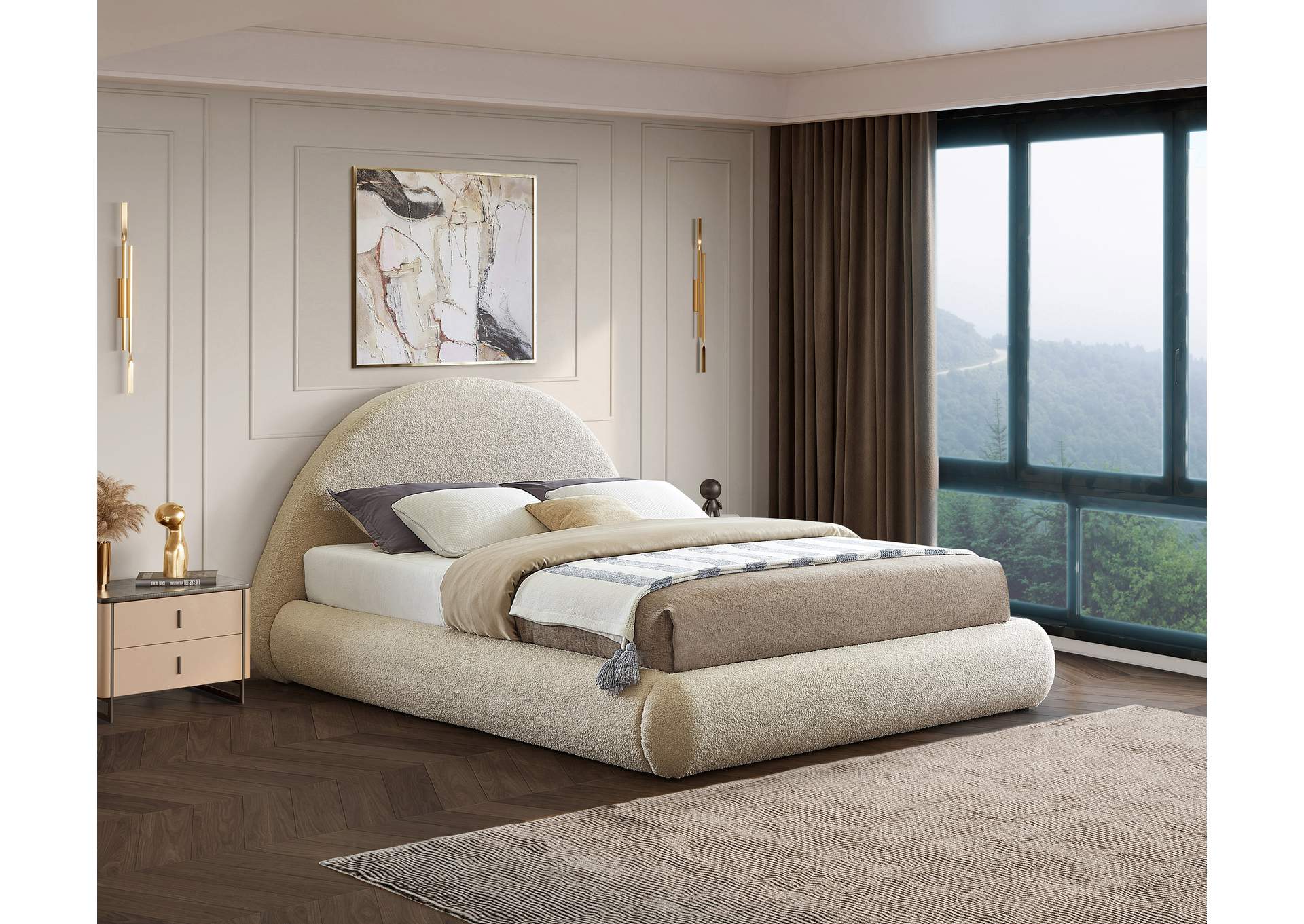 Rudy Beige Teddy Fabric Full Bed,Meridian Furniture