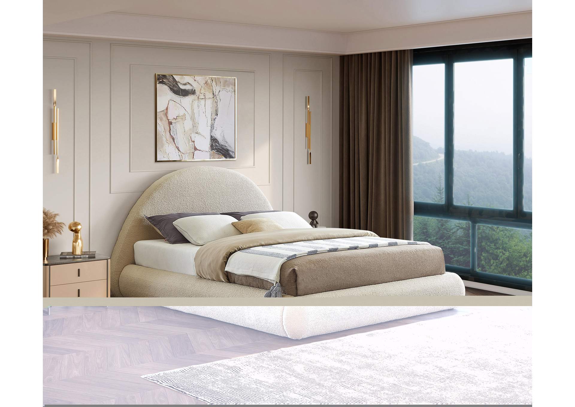 Rudy Beige Teddy Fabric King Bed,Meridian Furniture