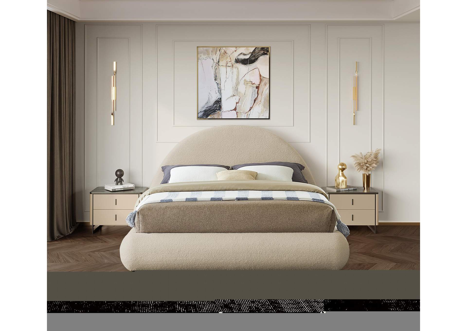 Rudy Beige Teddy Fabric Queen Bed,Meridian Furniture