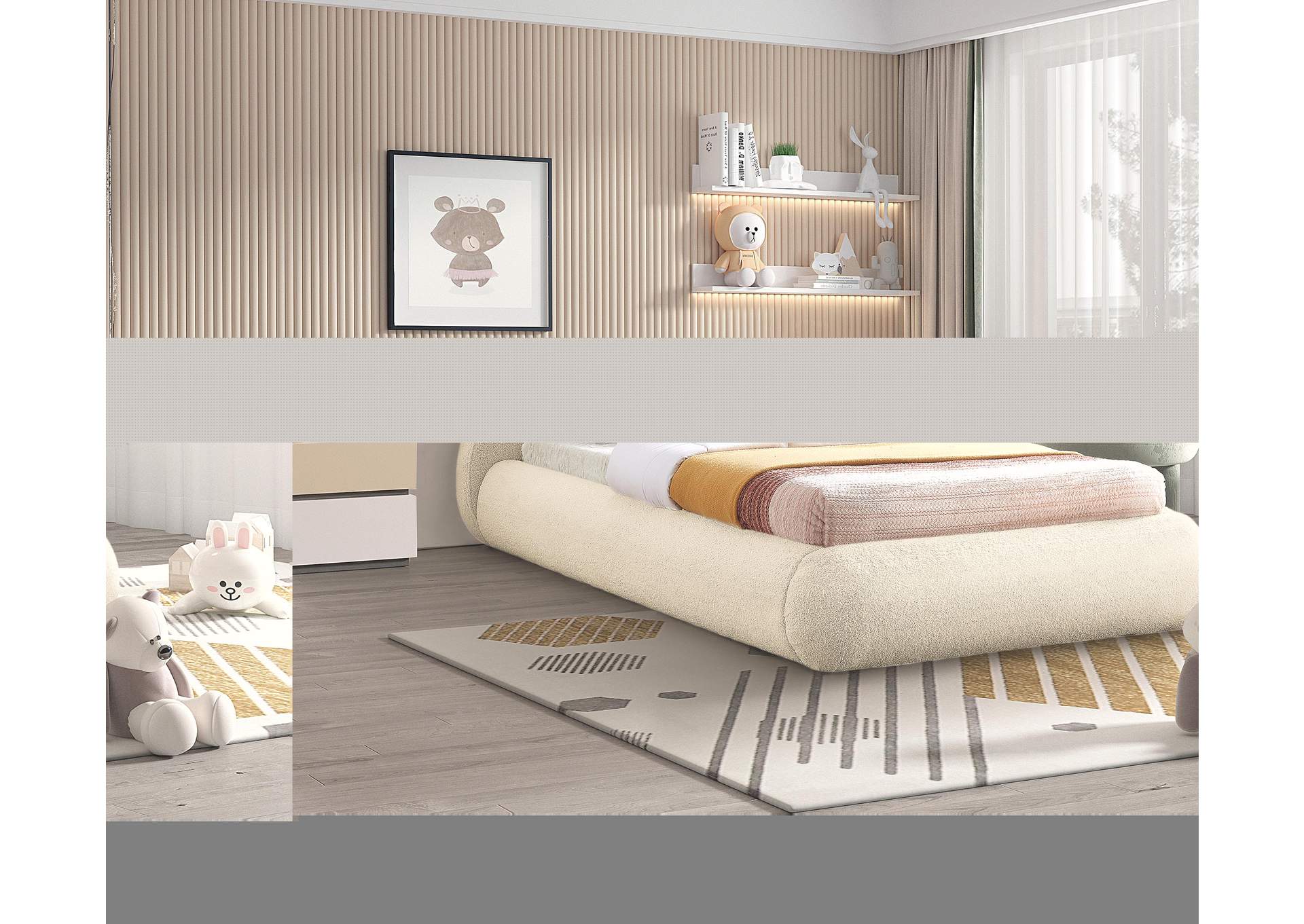 Rudy Beige Teddy Fabric Twin Bed,Meridian Furniture