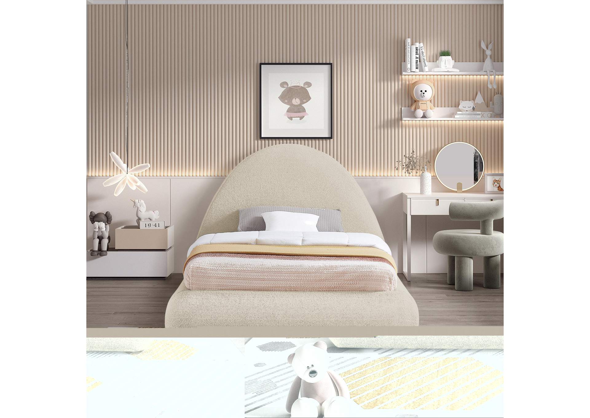 Rudy Beige Teddy Fabric Twin Bed,Meridian Furniture