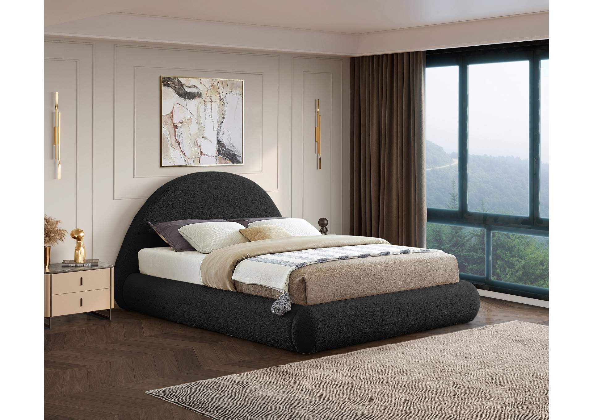 Rudy Black Teddy Fabric Full Bed,Meridian Furniture