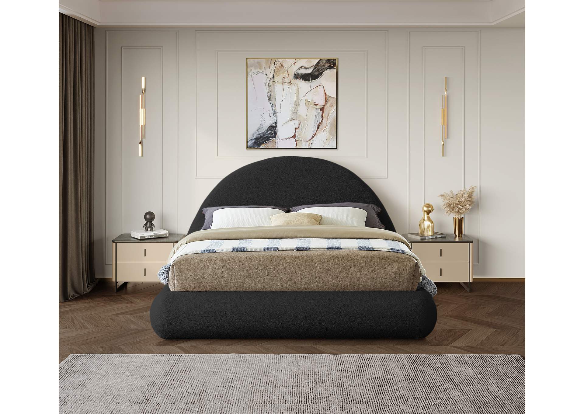 Rudy Black Teddy Fabric Full Bed,Meridian Furniture