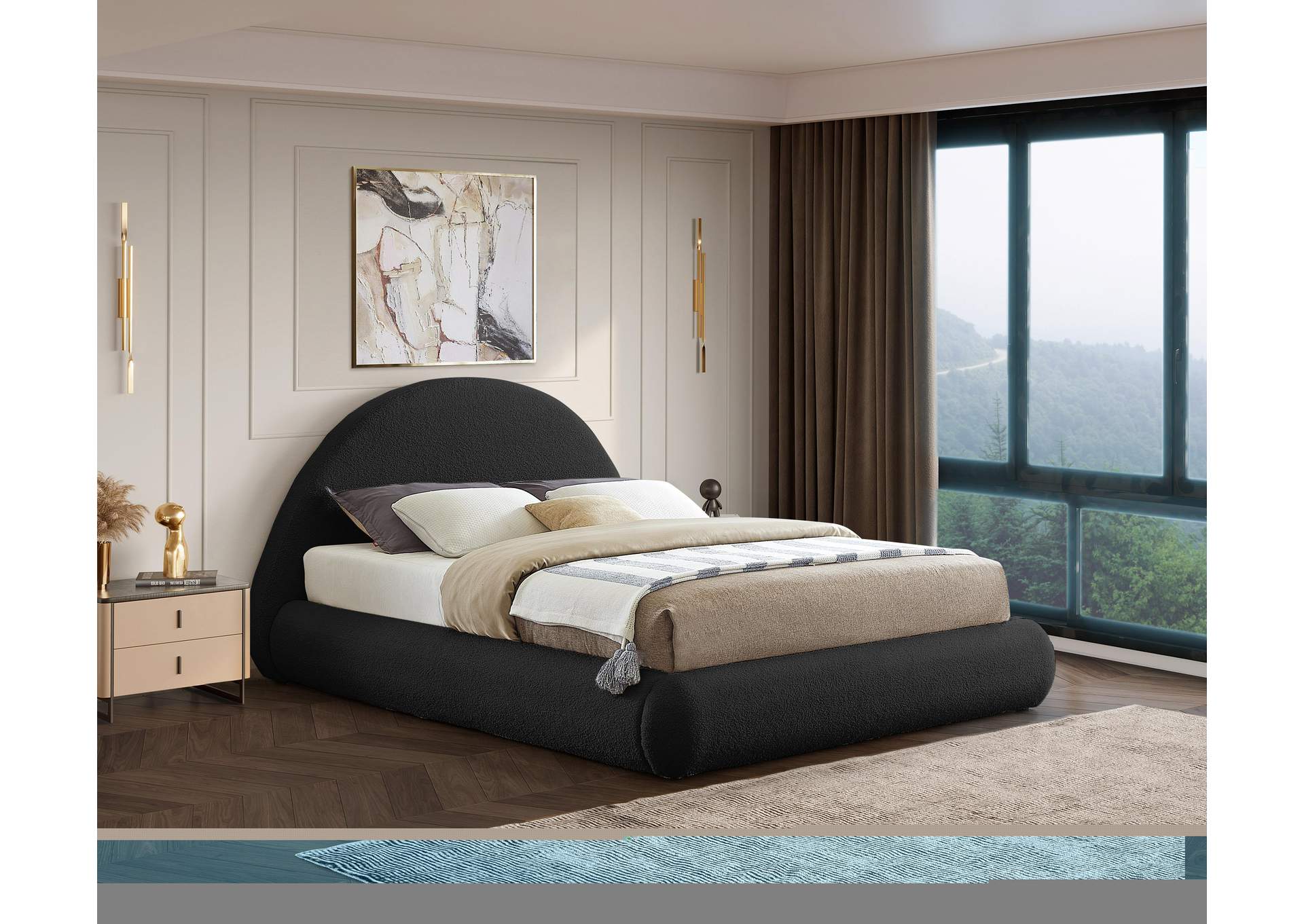 Rudy Black Teddy Fabric King Bed,Meridian Furniture