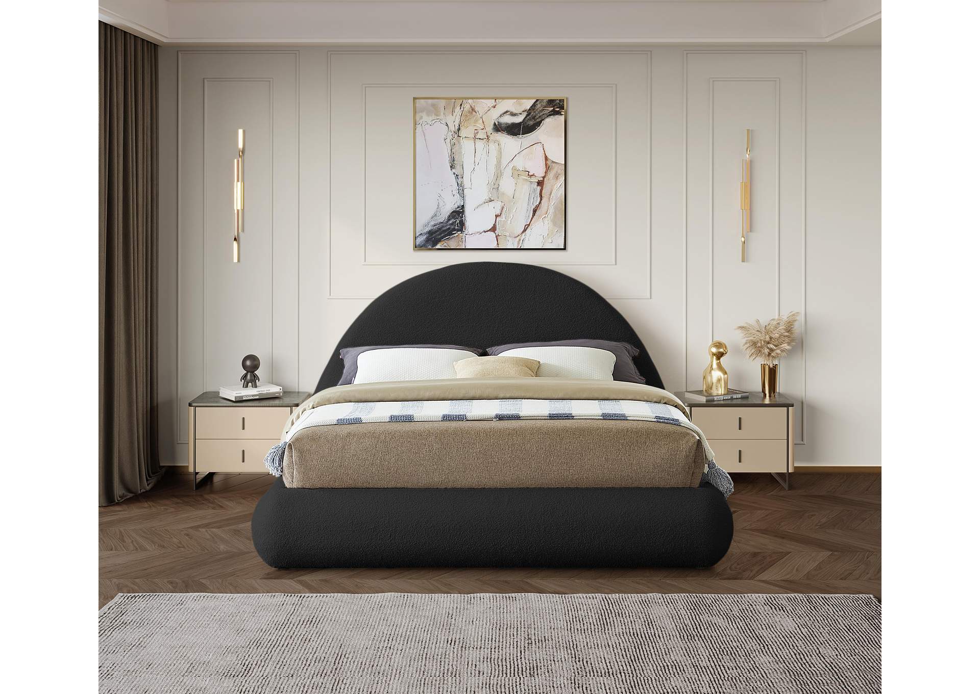 Rudy Black Teddy Fabric King Bed,Meridian Furniture
