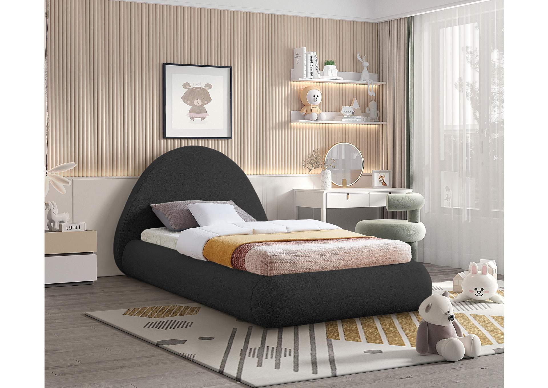 Rudy Black Teddy Fabric Twin Bed,Meridian Furniture