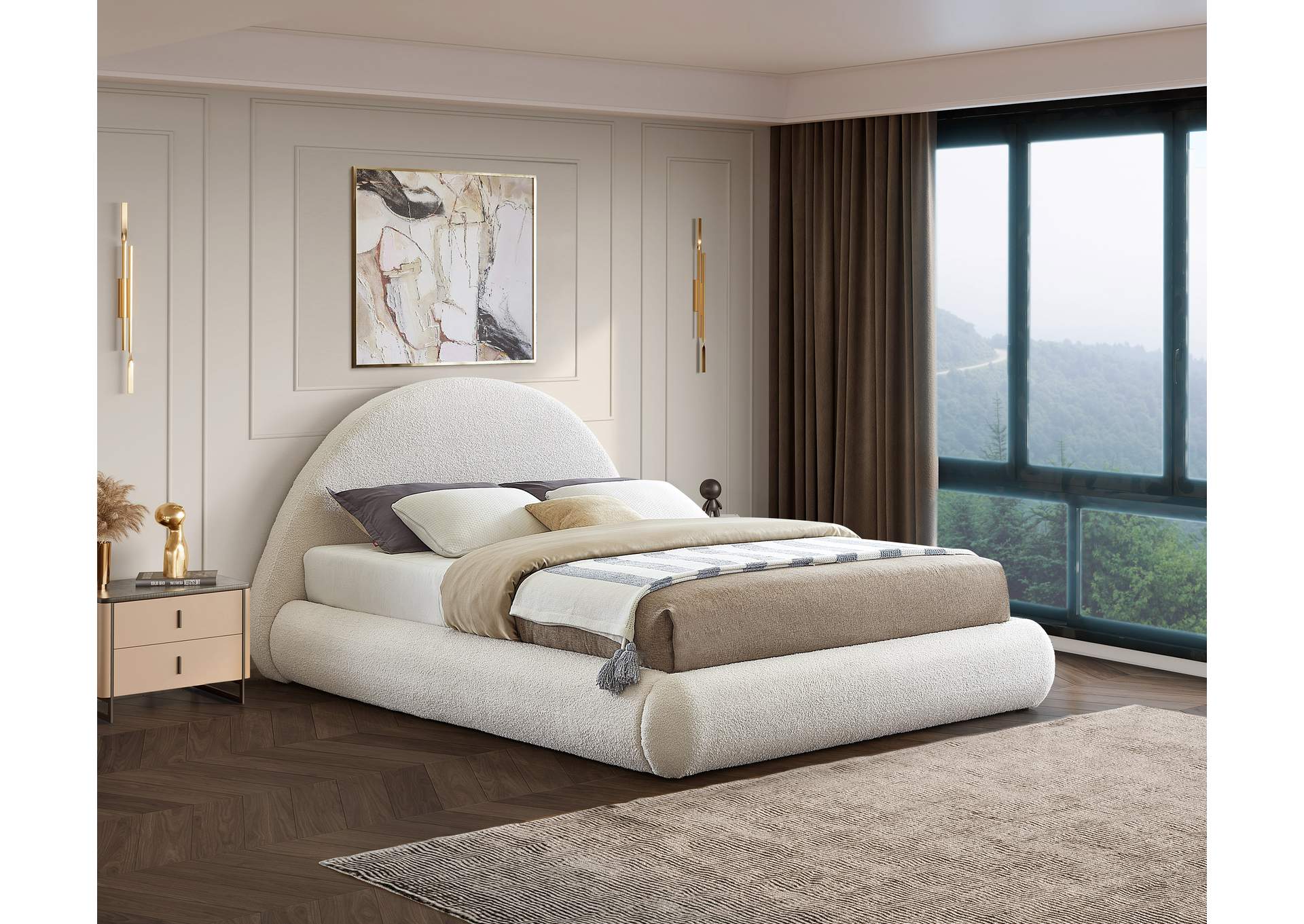 Rudy Cream Teddy Fabric Full Bed,Meridian Furniture