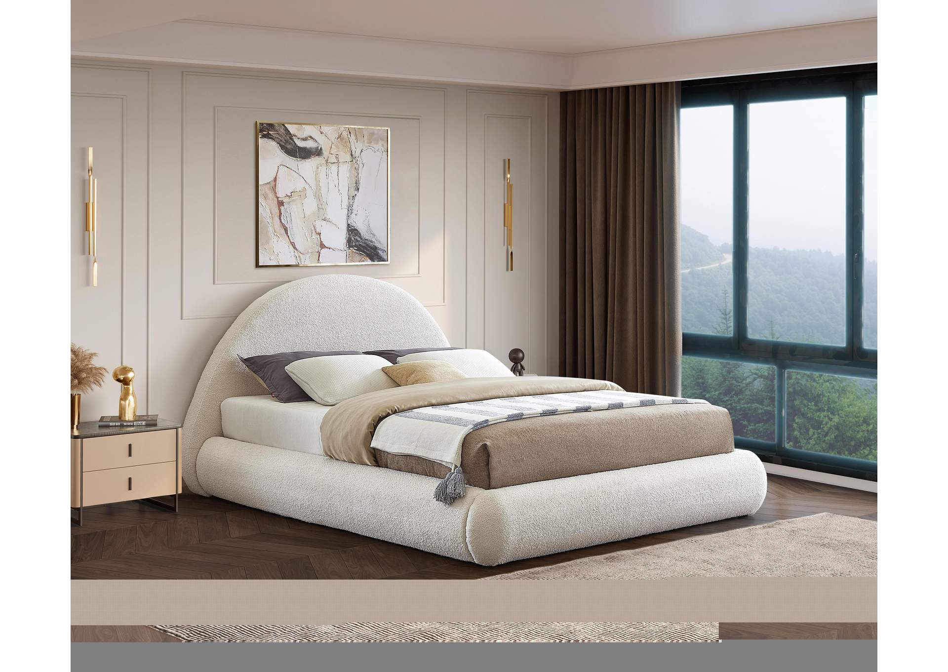 Rudy Cream Teddy Fabric King Bed,Meridian Furniture