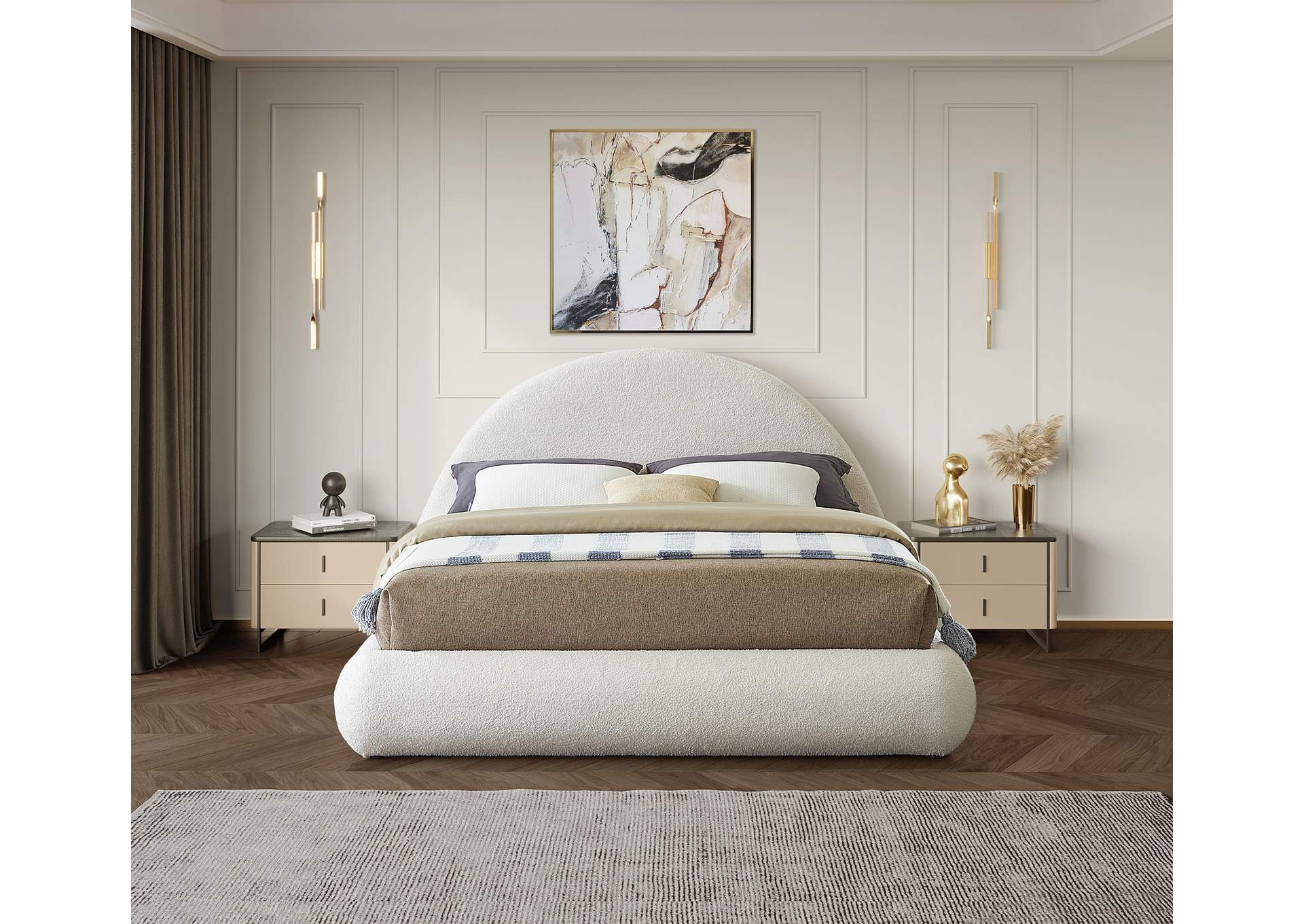 Rudy Cream Teddy Fabric King Bed,Meridian Furniture