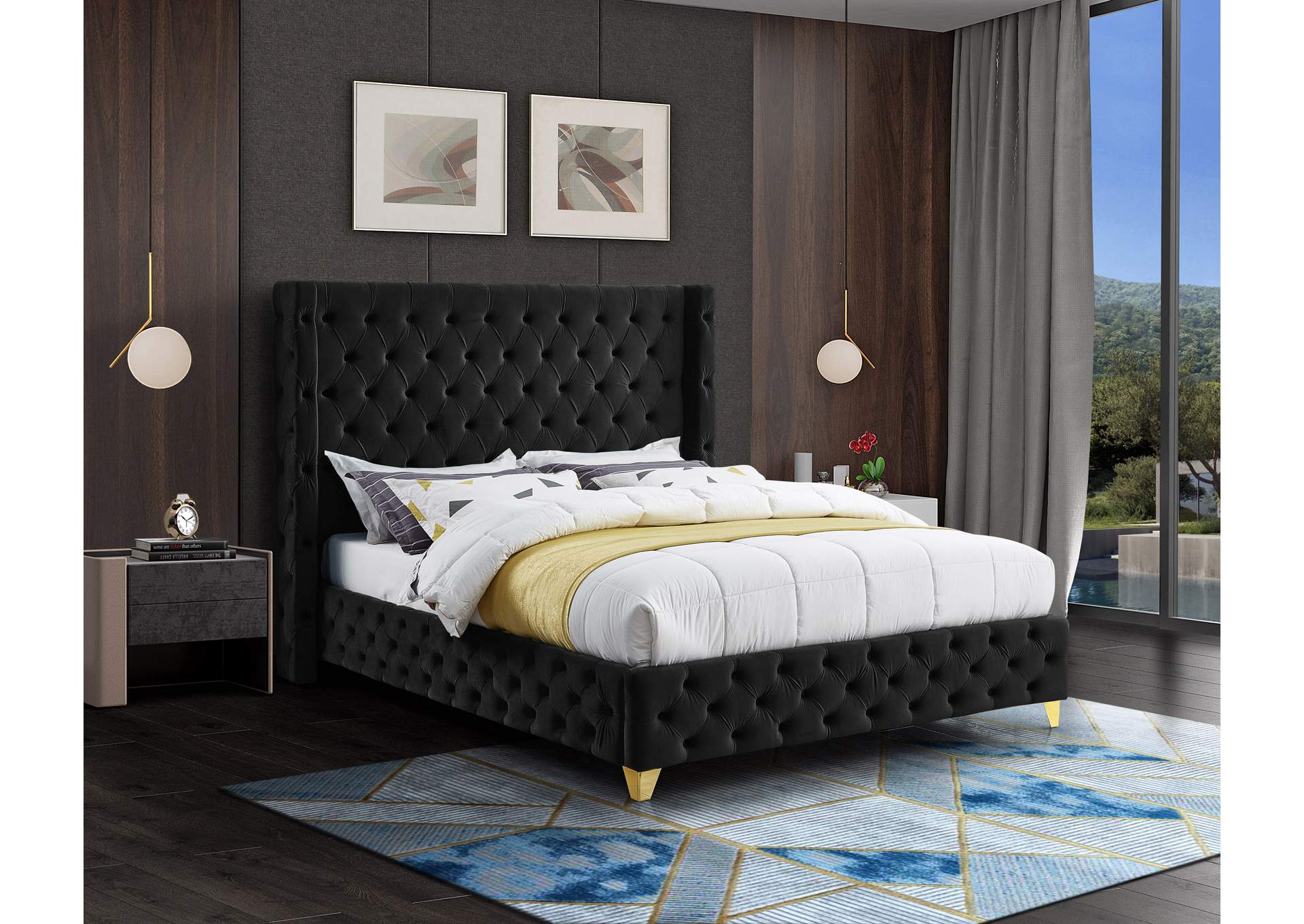 Savan Black Velvet Full Bed,Meridian Furniture