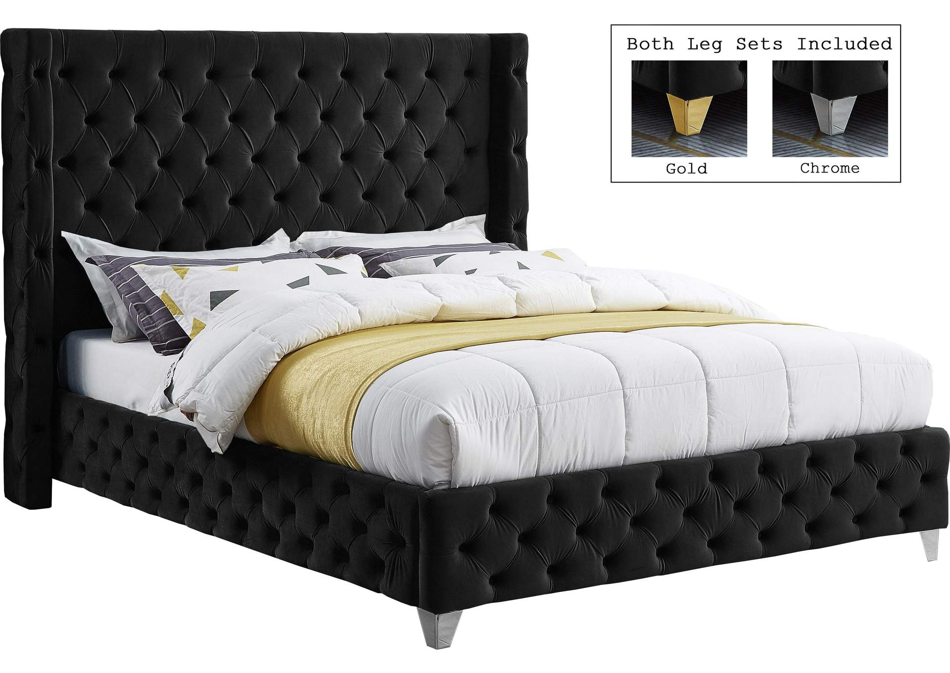 Savan Black Velvet King Bed,Meridian Furniture