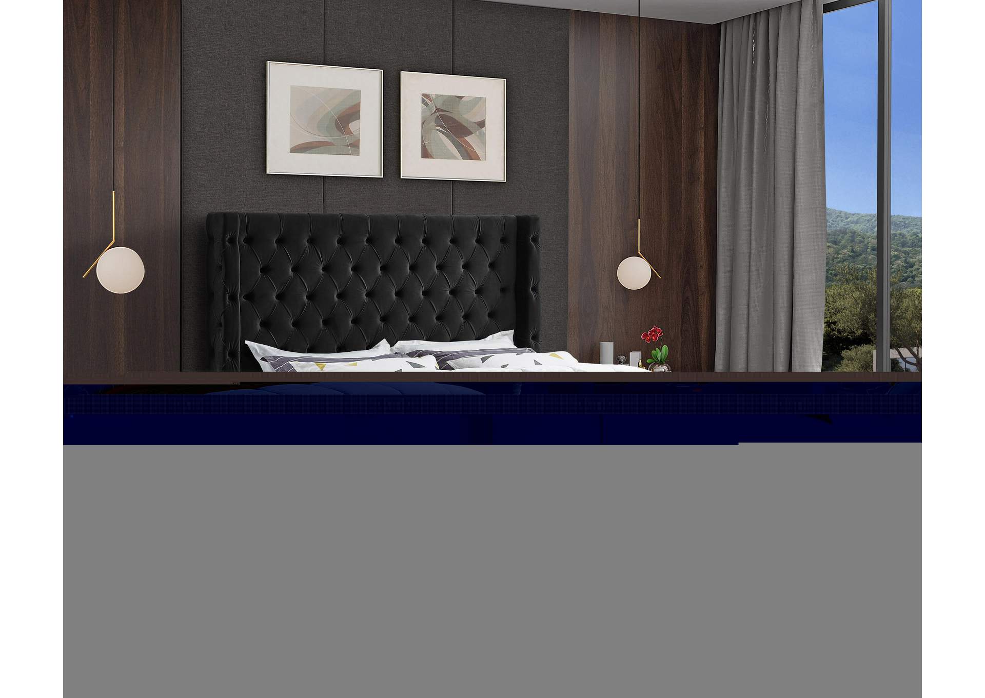 Savan Black Velvet King Bed,Meridian Furniture