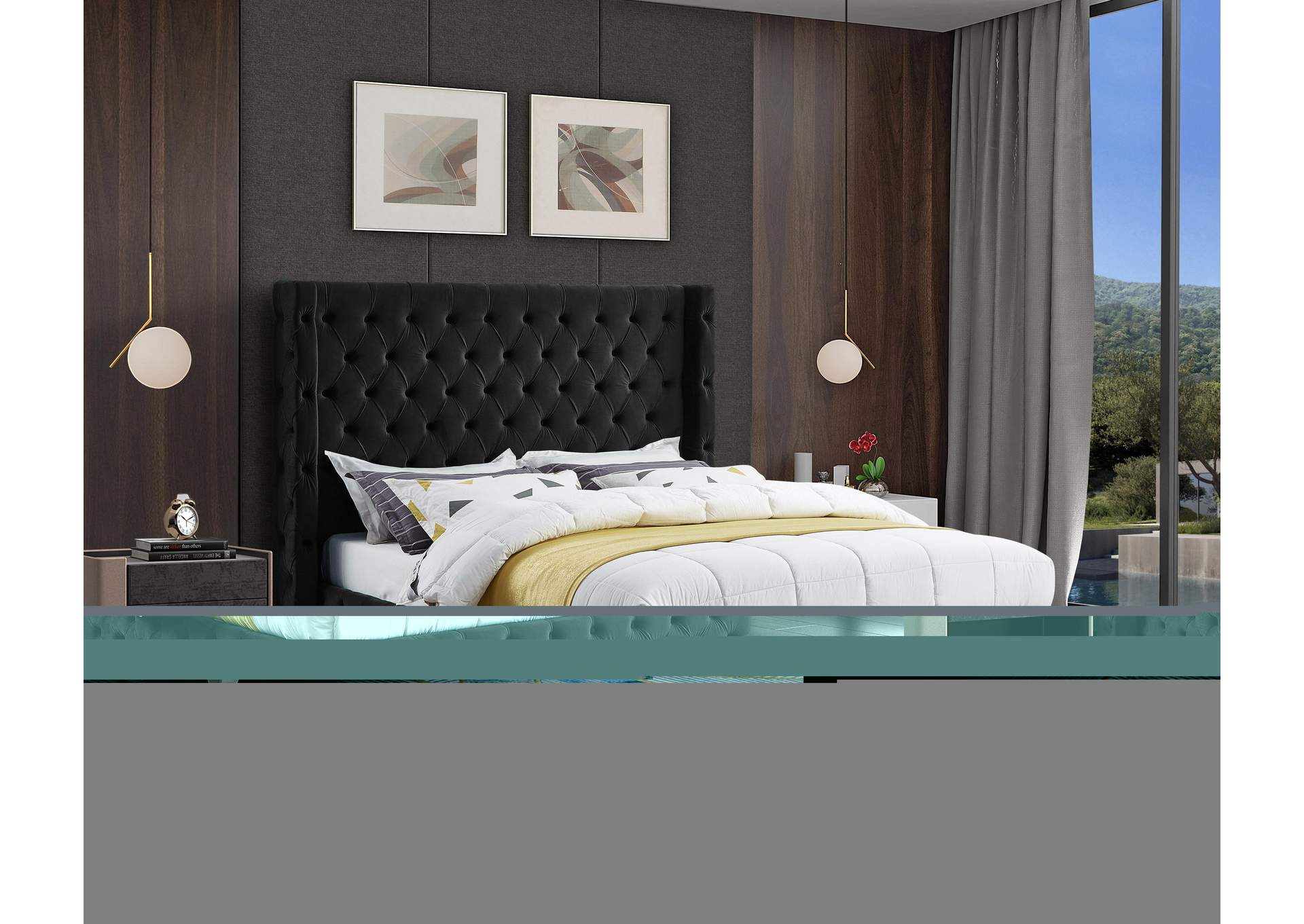 Savan Black Velvet King Bed,Meridian Furniture