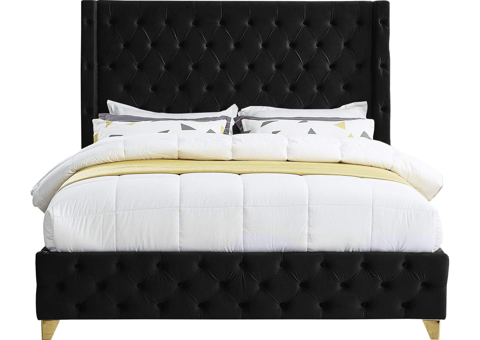 Savan Black Velvet King Bed,Meridian Furniture
