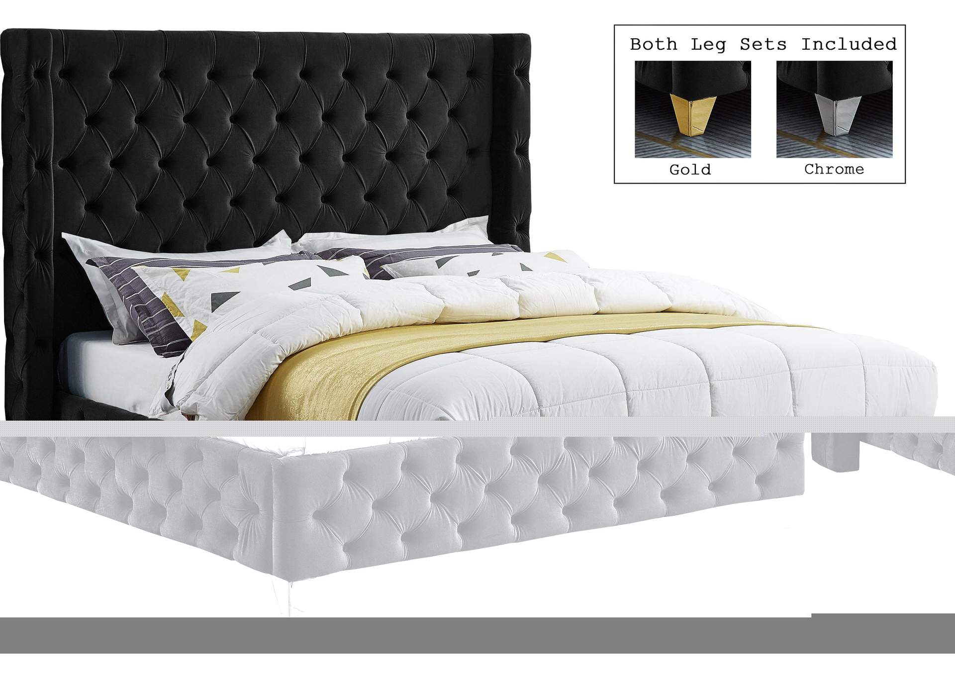 Savan Black Velvet Queen Bed,Meridian Furniture