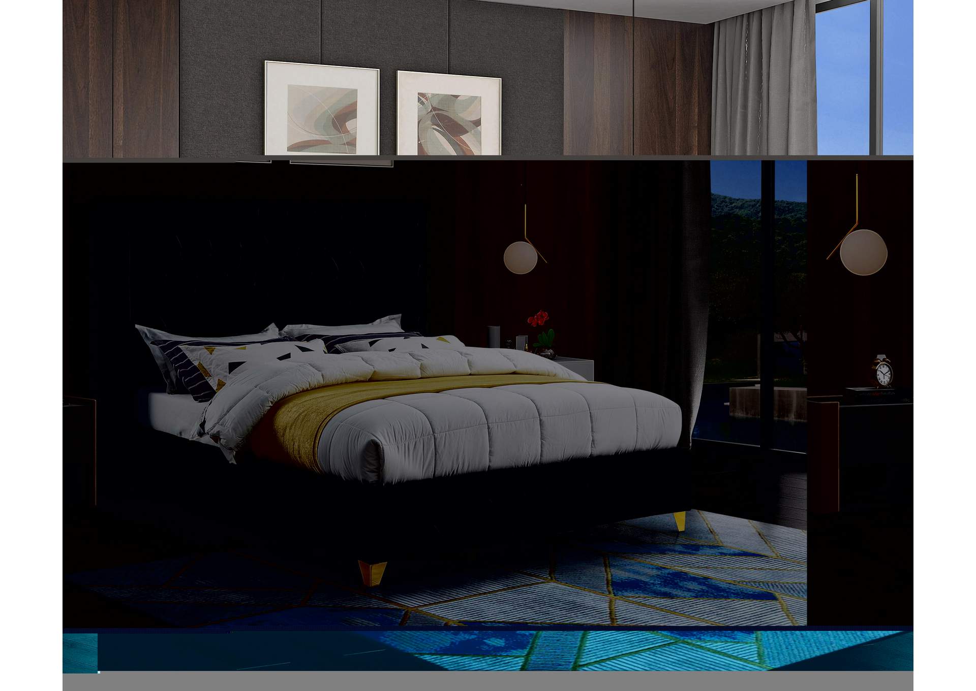 Savan Black Velvet Queen Bed,Meridian Furniture