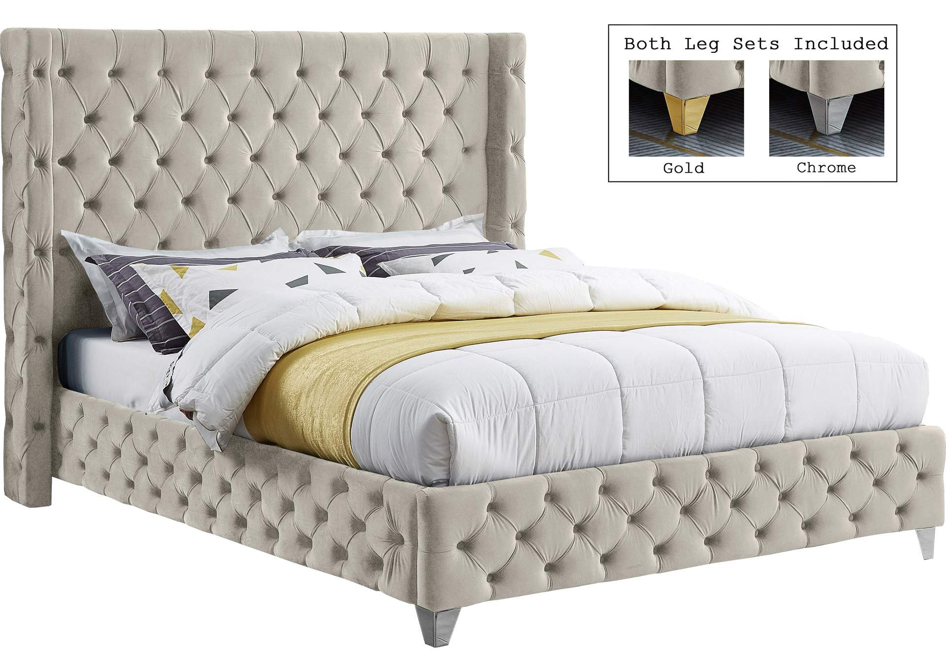 Savan Cream Velvet Full Bed,Meridian Furniture