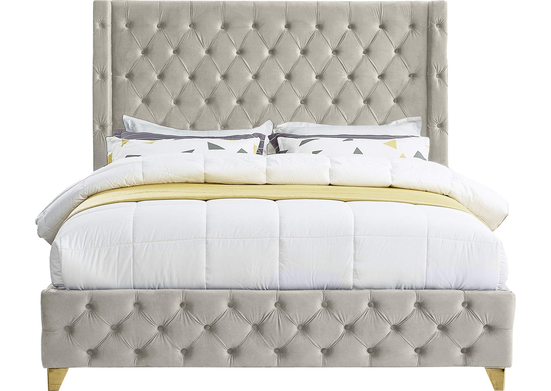 Savan Cream Velvet Full Bed,Meridian Furniture