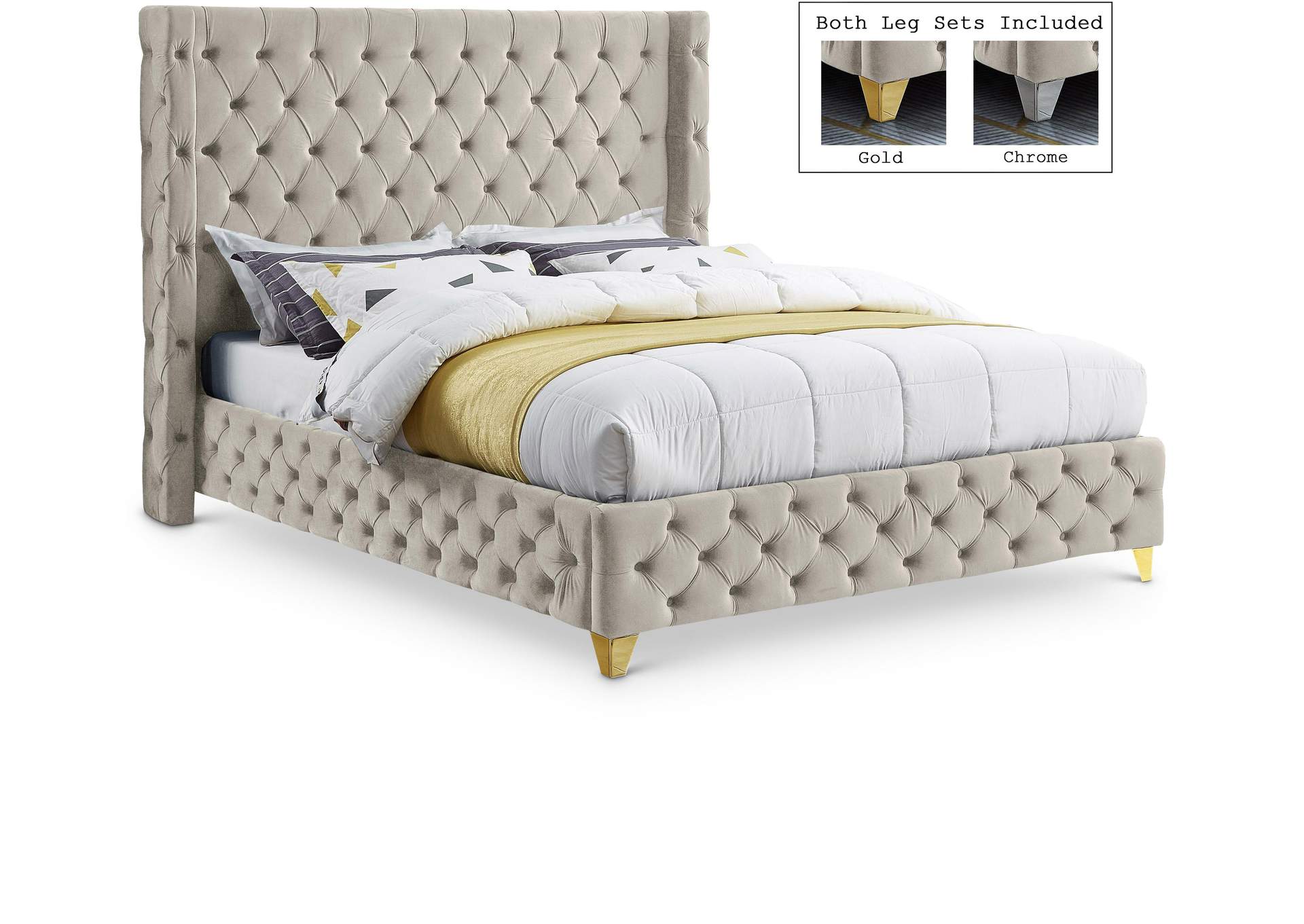 Savan Cream Velvet King Bed,Meridian Furniture
