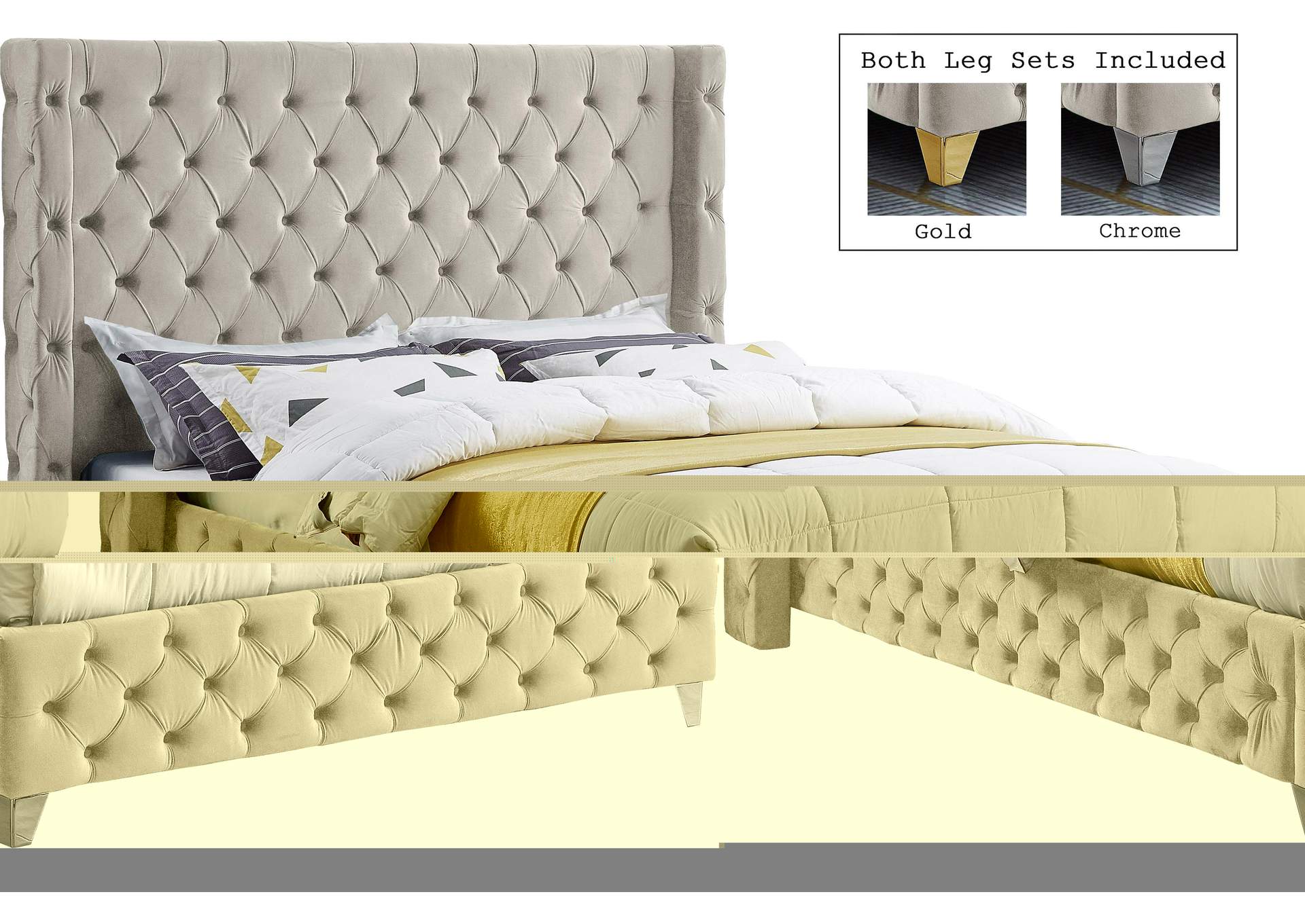 Savan Cream Velvet King Bed,Meridian Furniture