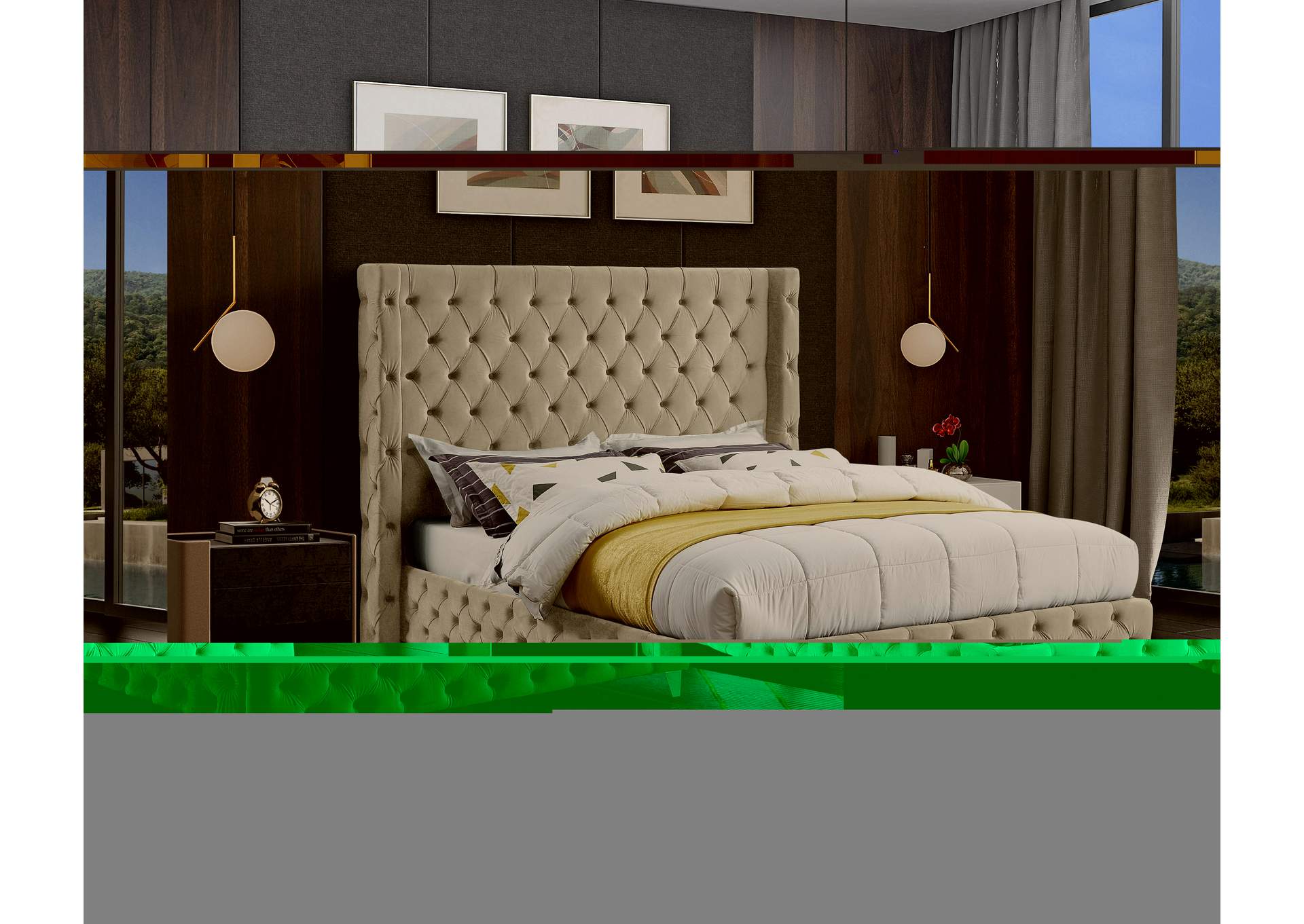 Savan Cream Velvet King Bed,Meridian Furniture