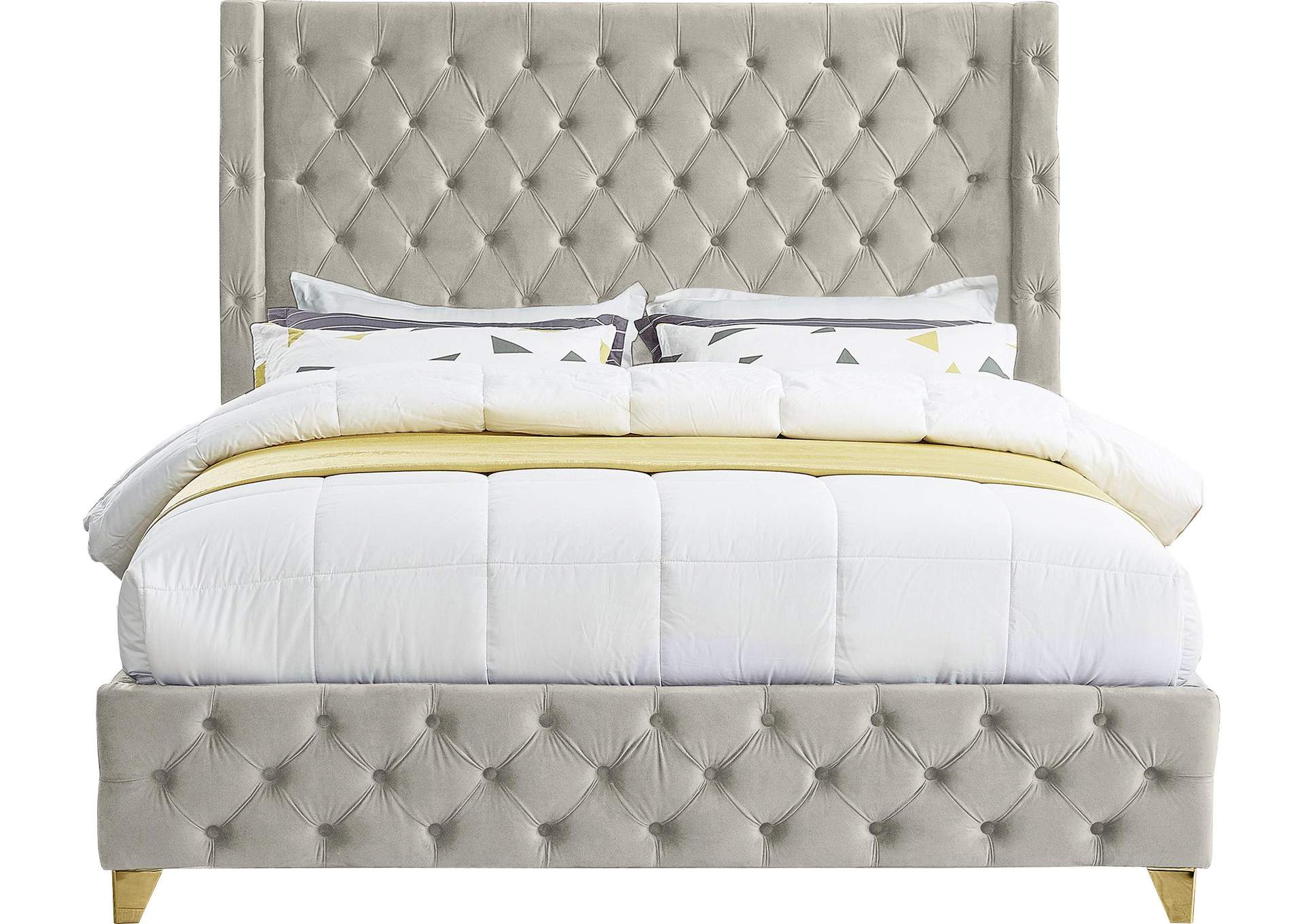 Savan Cream Velvet King Bed,Meridian Furniture