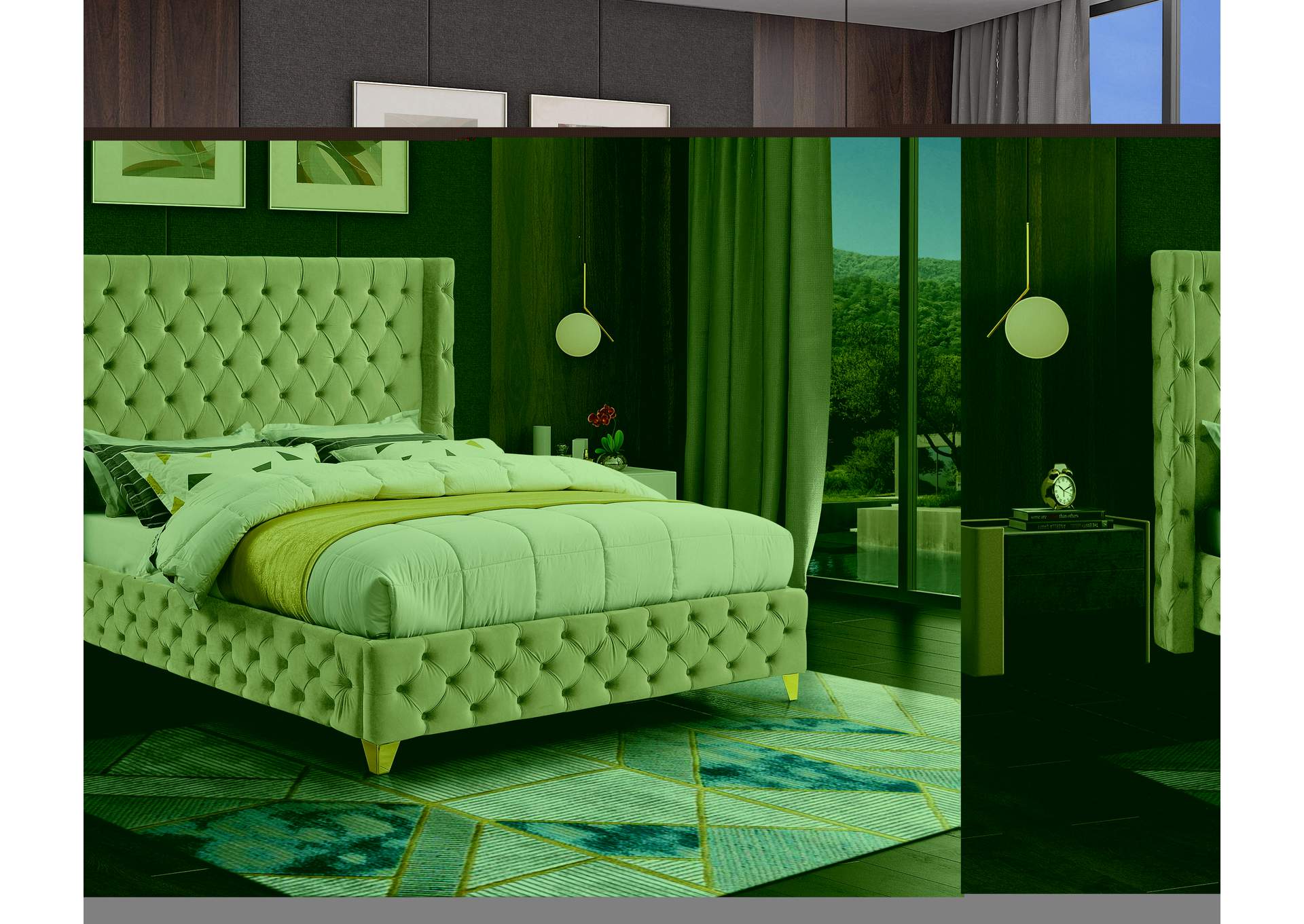 Savan Cream Velvet Queen Bed,Meridian Furniture
