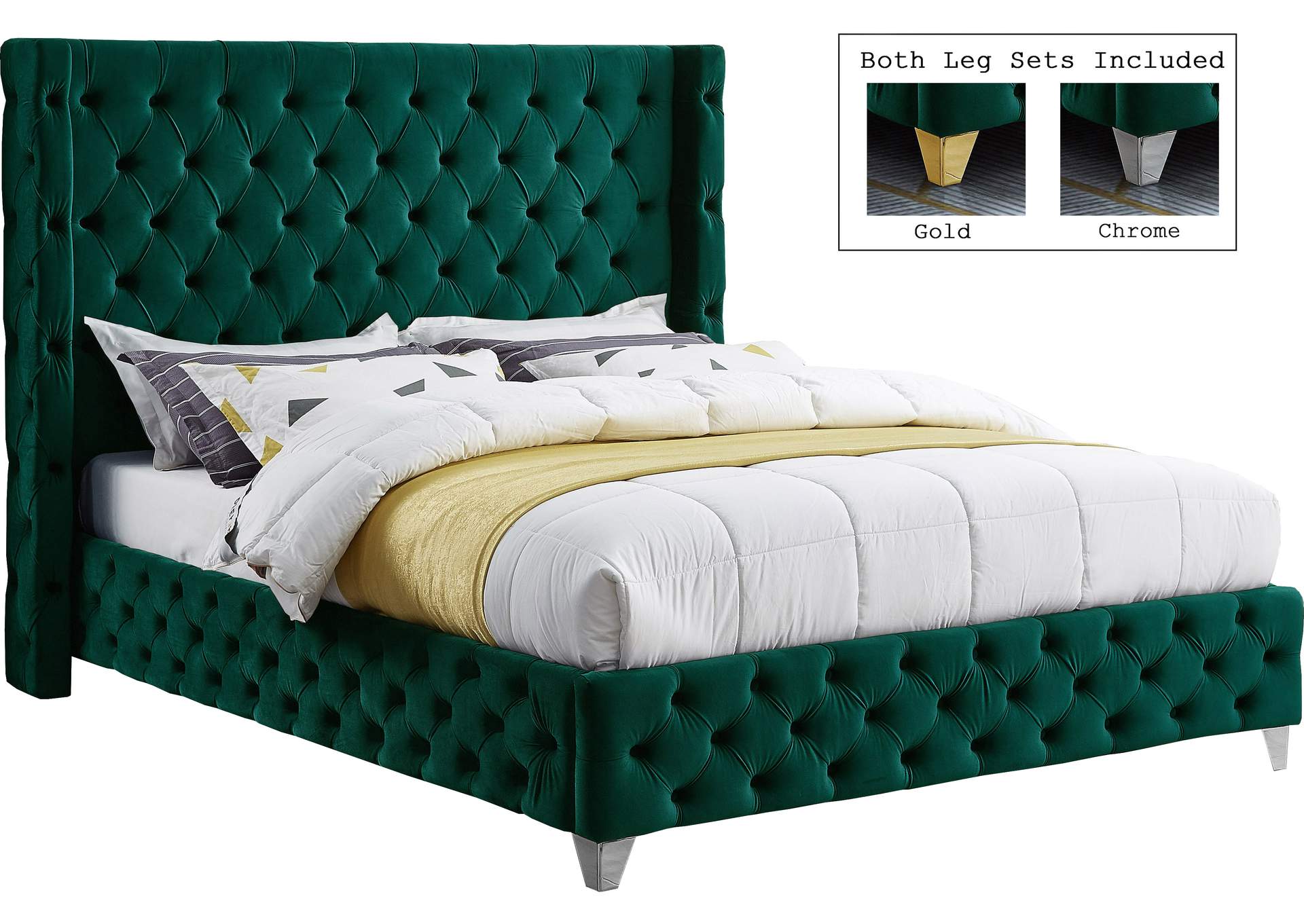 Savan Green Velvet Full Bed,Meridian Furniture