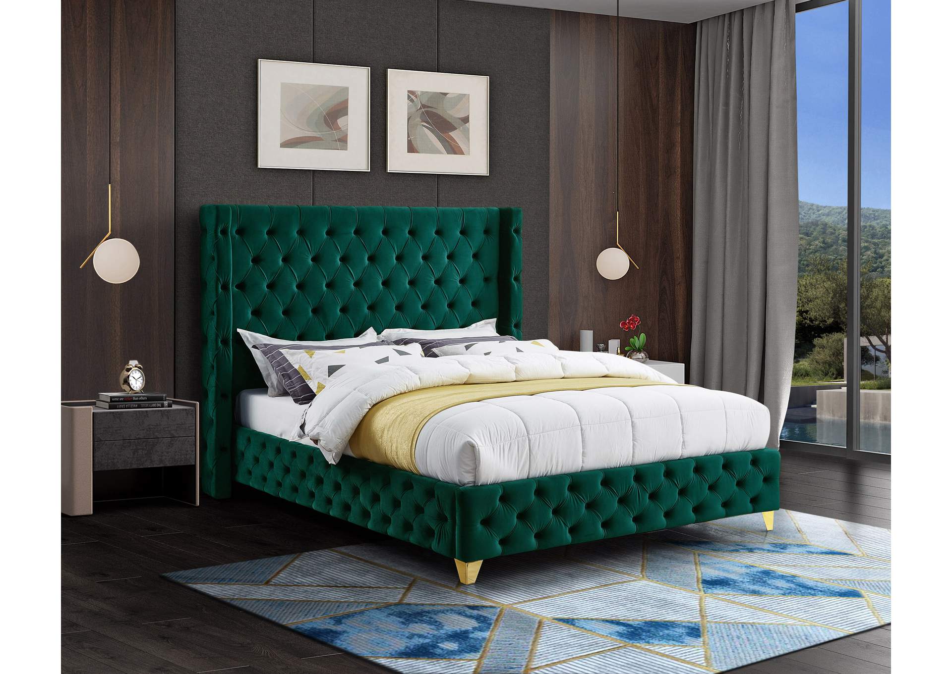 Savan Green Velvet Full Bed,Meridian Furniture