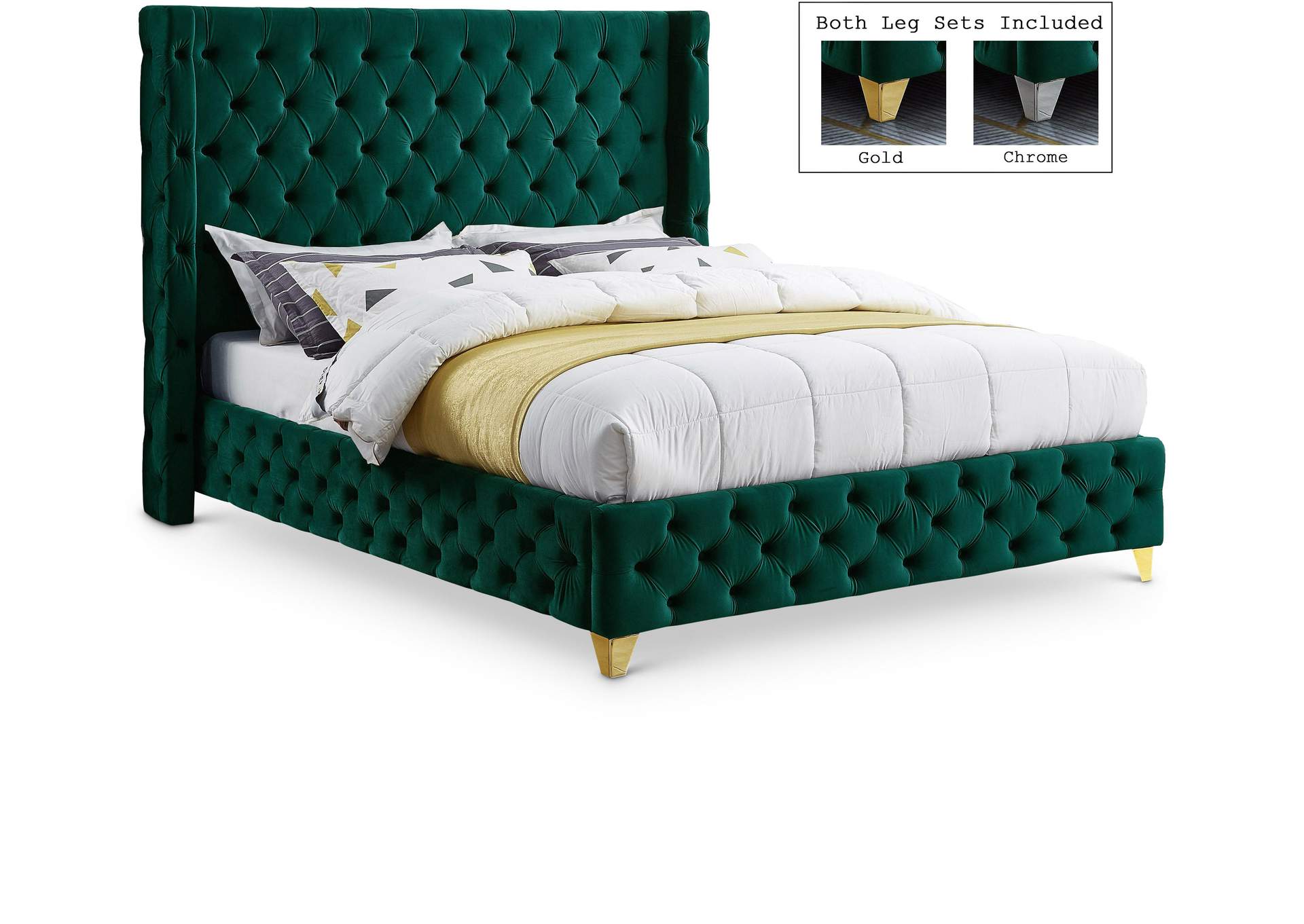 Savan Green Velvet King Bed,Meridian Furniture