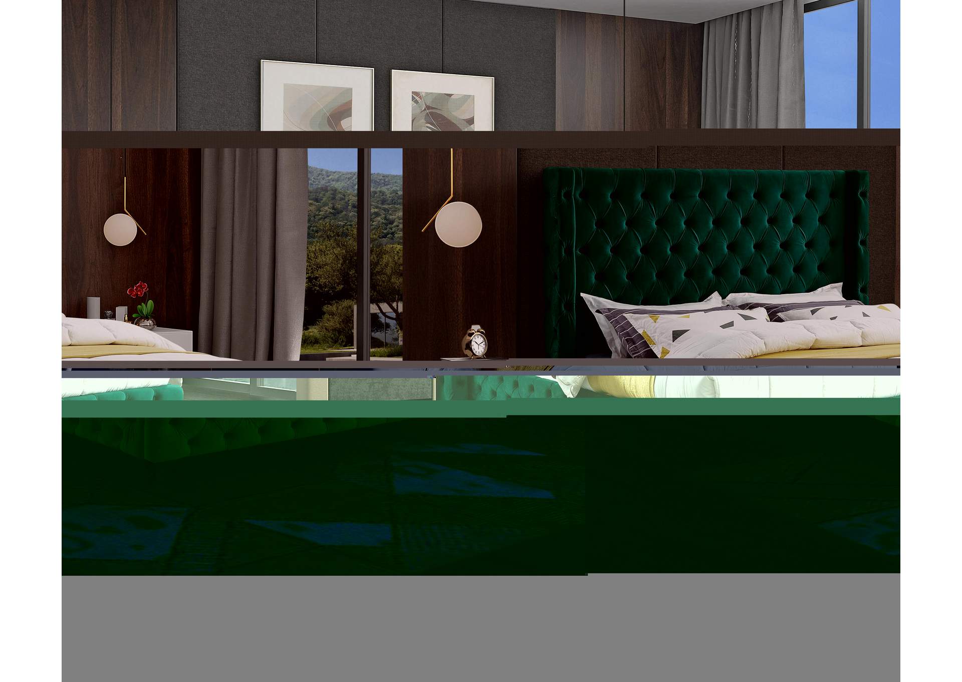 Savan Green Velvet King Bed,Meridian Furniture
