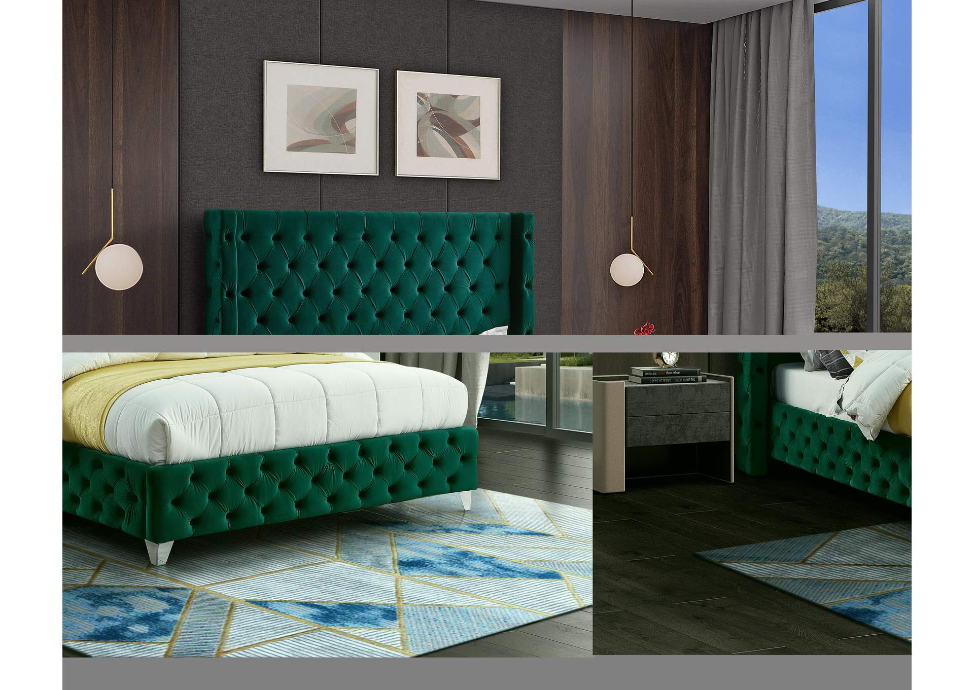 Savan Green Velvet King Bed,Meridian Furniture