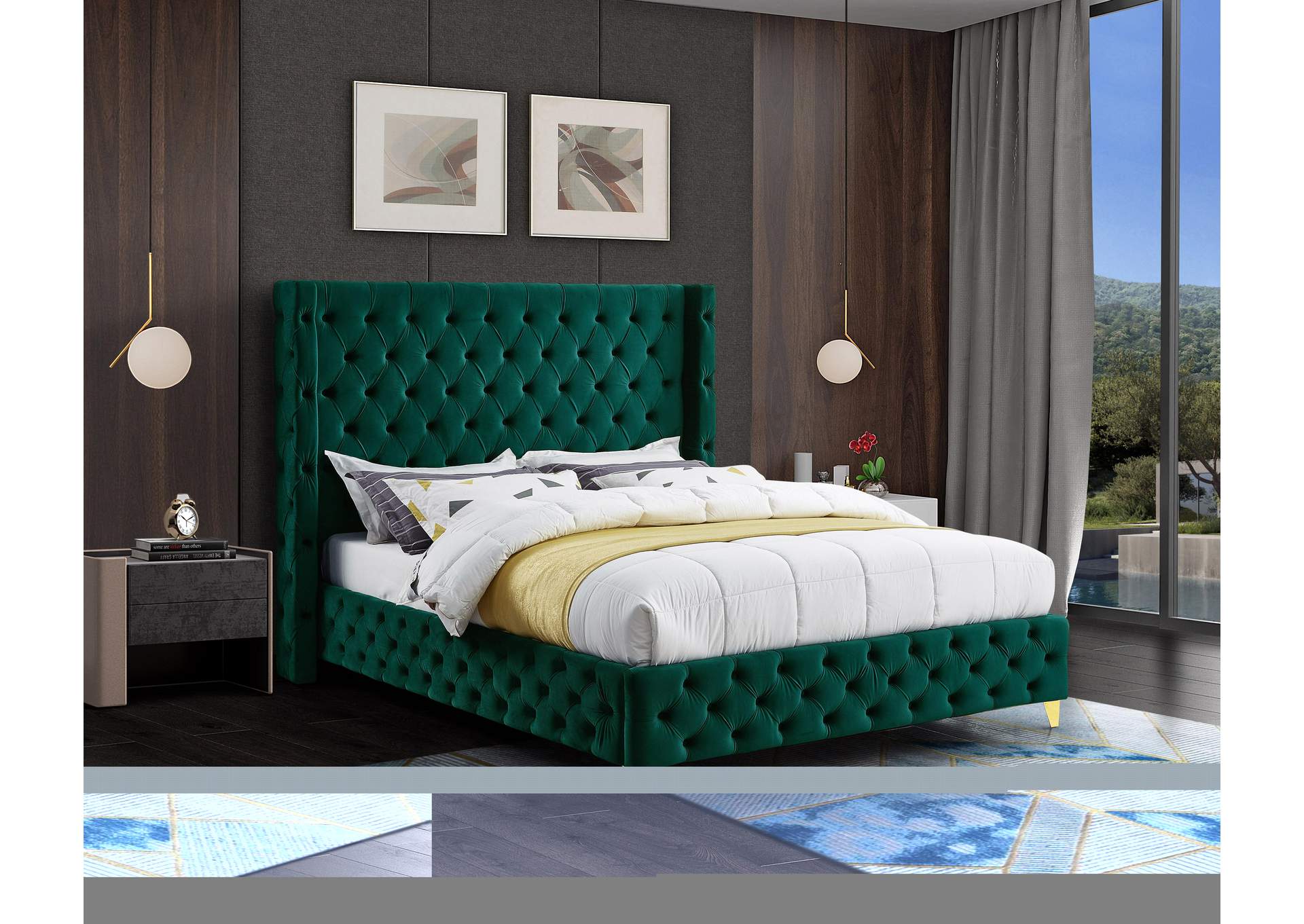 Savan Green Velvet Queen Bed,Meridian Furniture