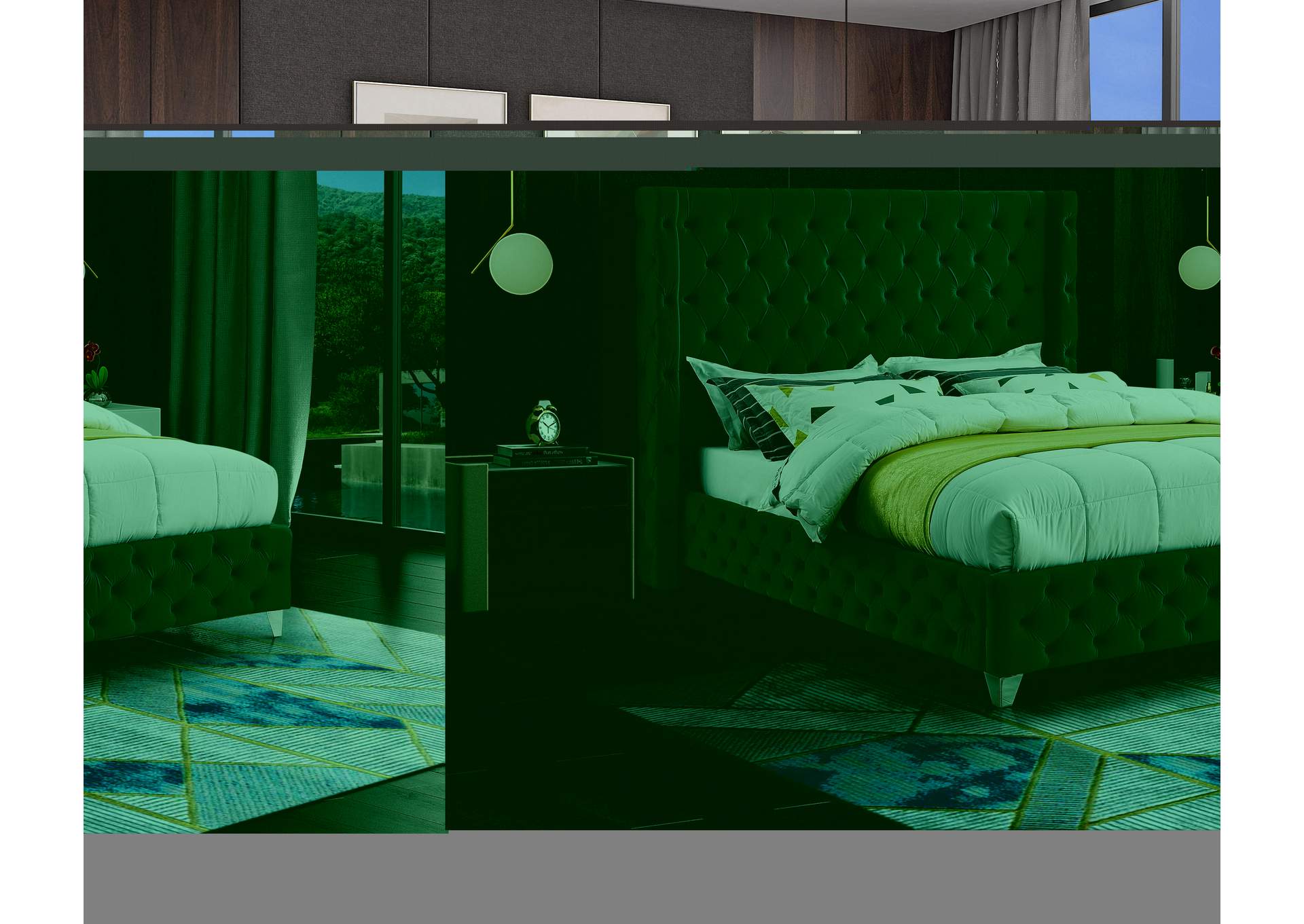Savan Green Velvet Queen Bed,Meridian Furniture