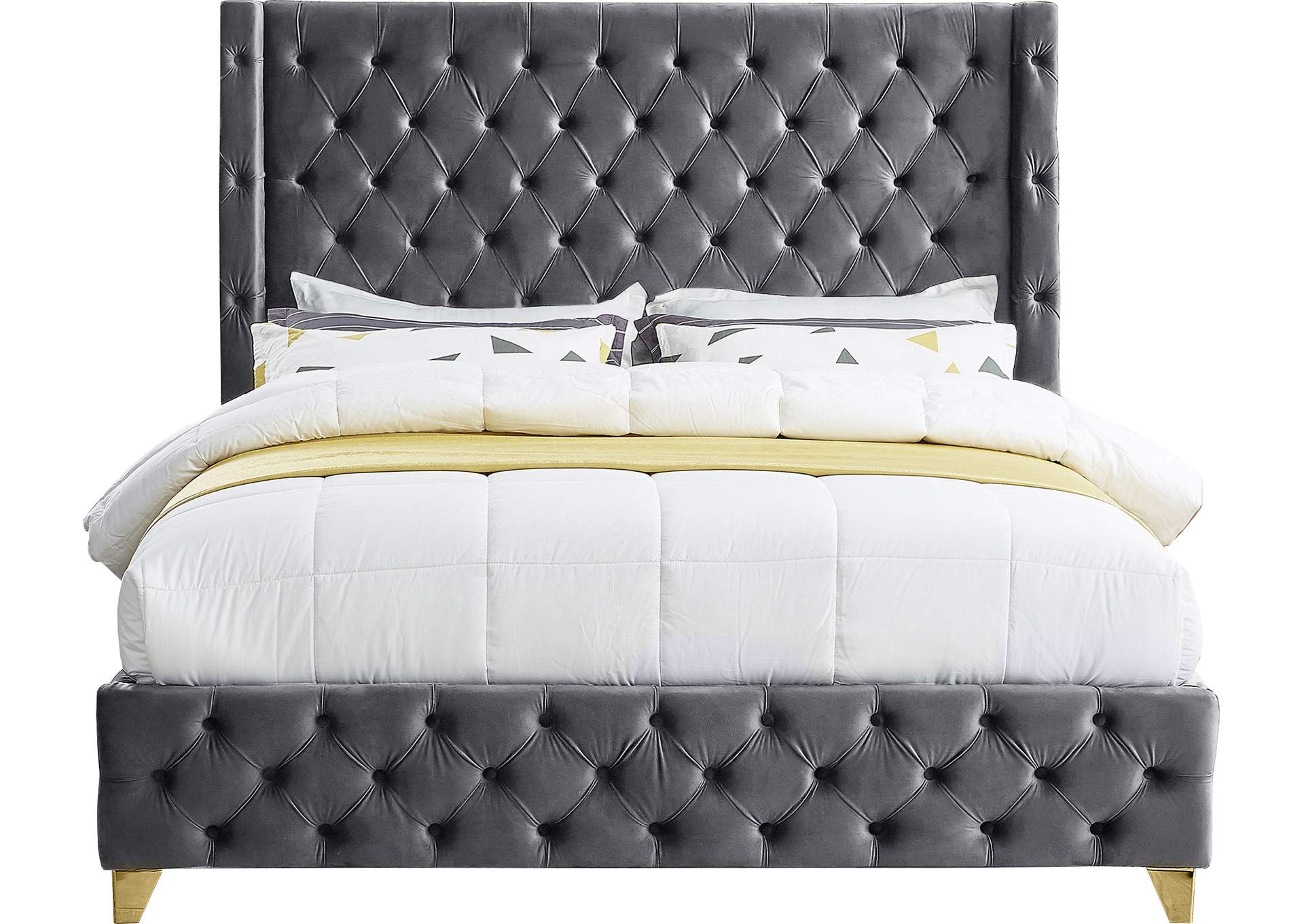 Savan Grey Velvet Full Bed,Meridian Furniture