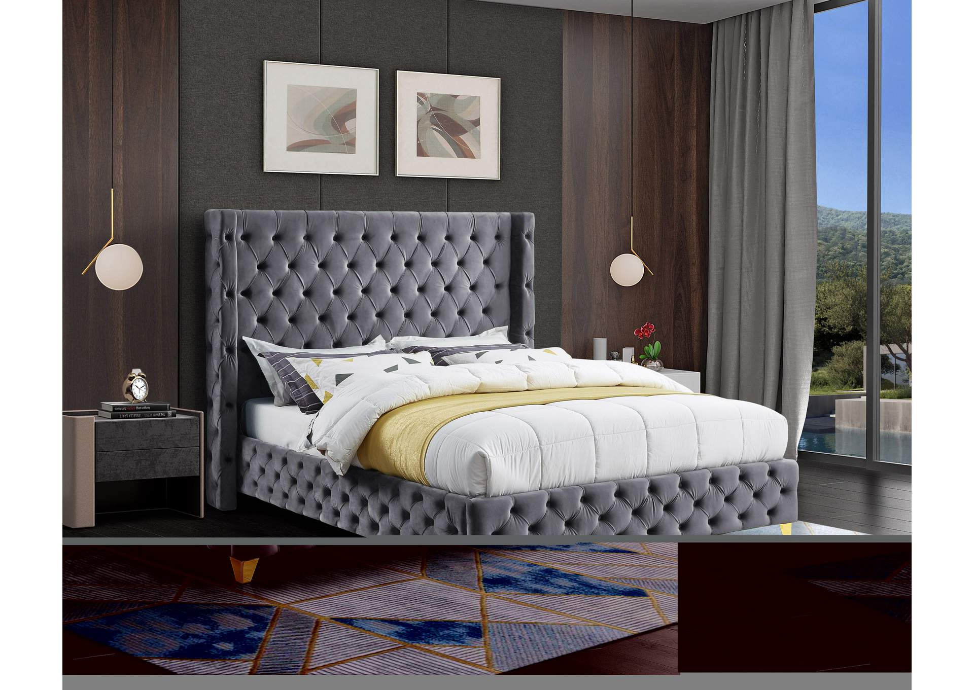Savan Grey Velvet King Bed,Meridian Furniture