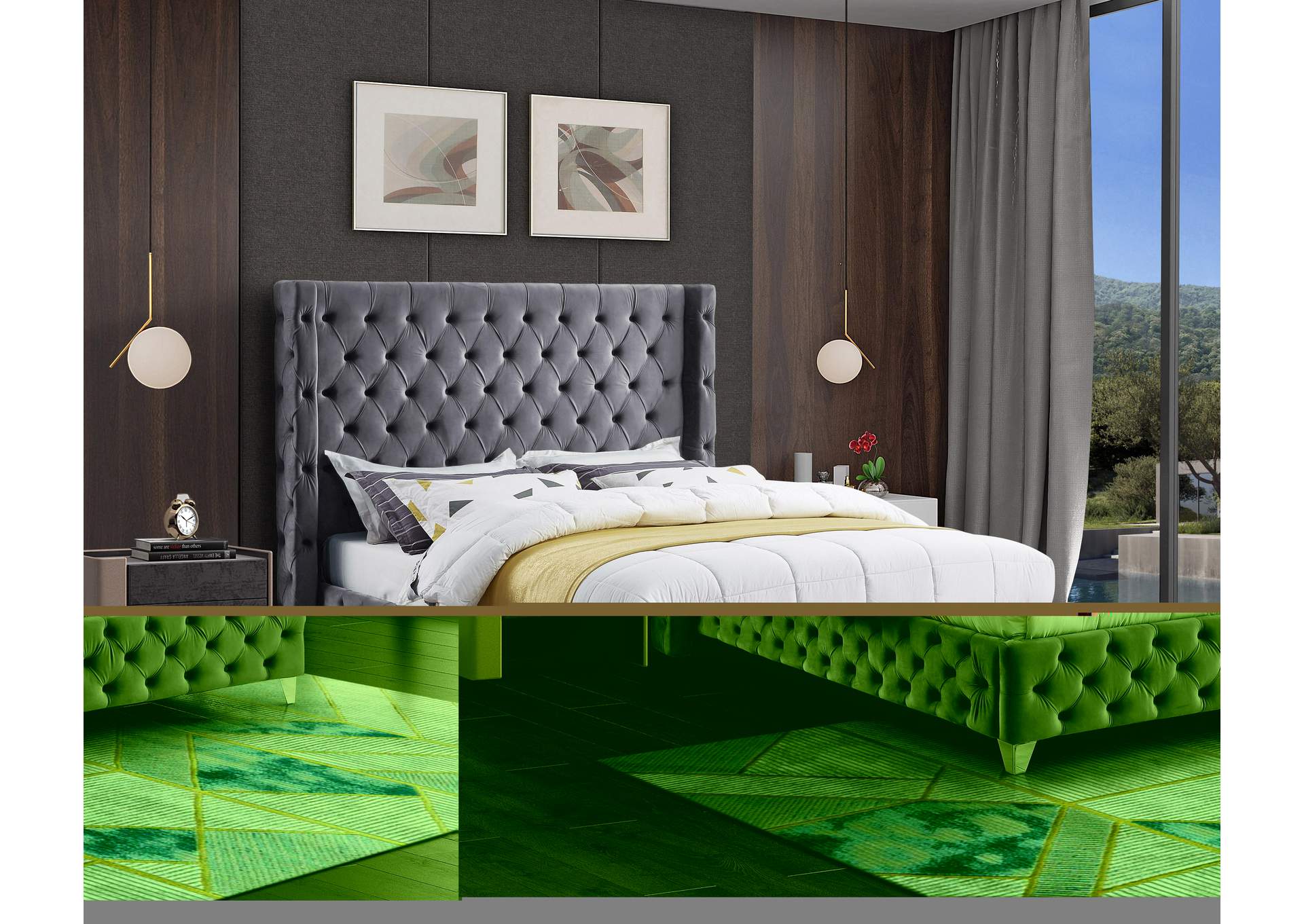 Savan Grey Velvet King Bed,Meridian Furniture