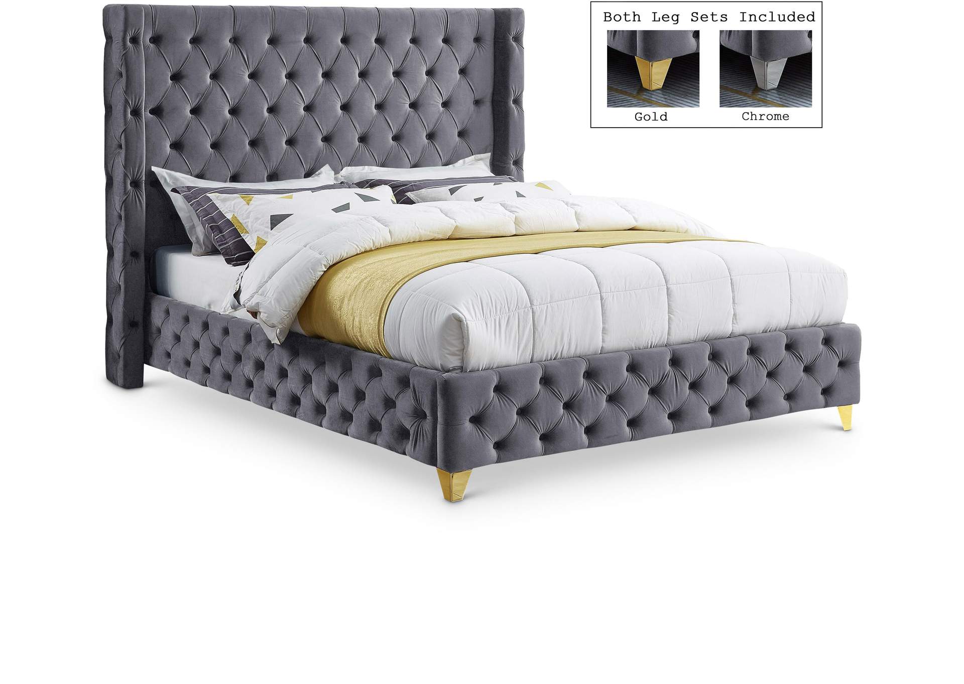 Savan Grey Velvet Queen Bed,Meridian Furniture