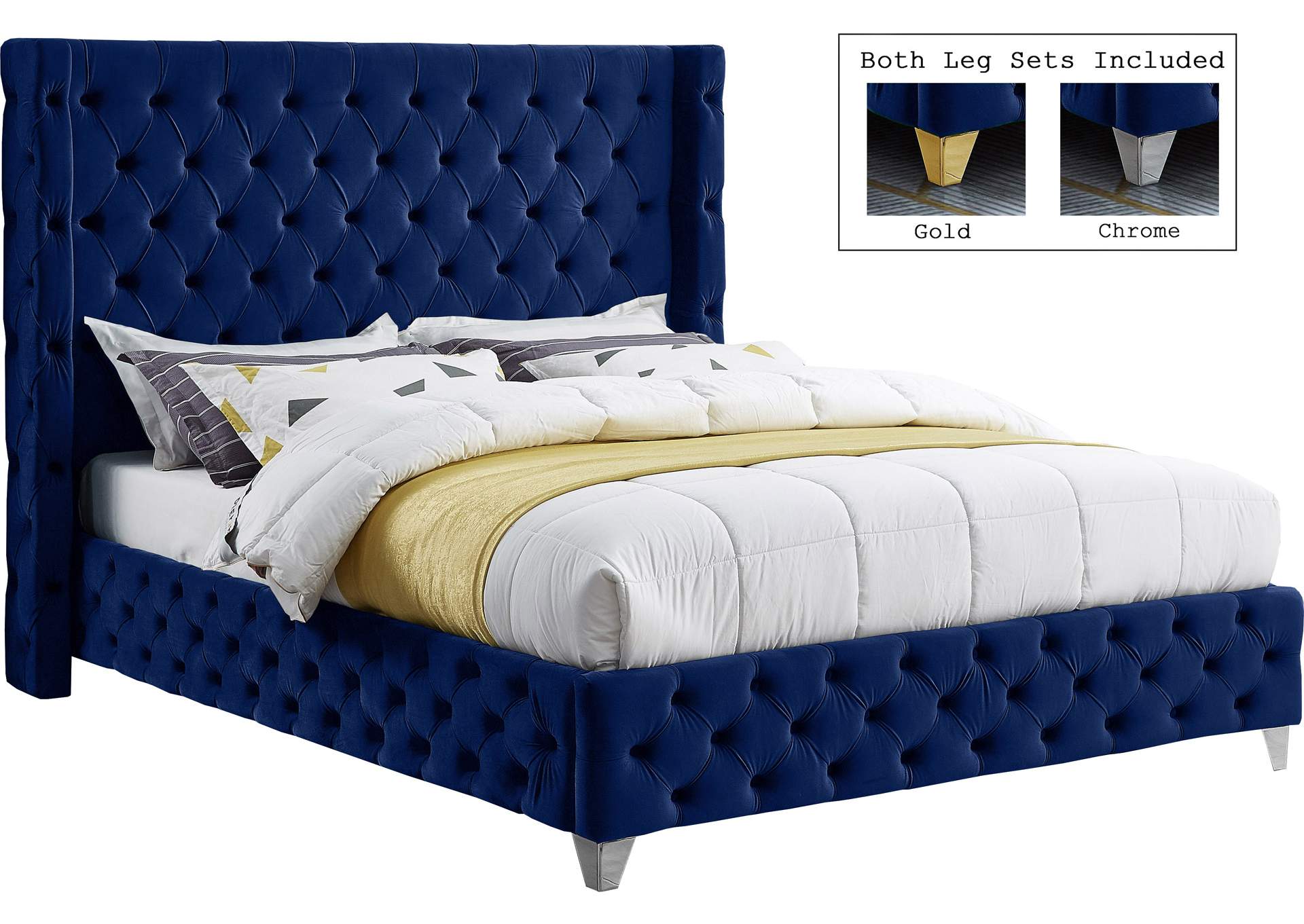 Savan Navy Velvet Full Bed,Meridian Furniture