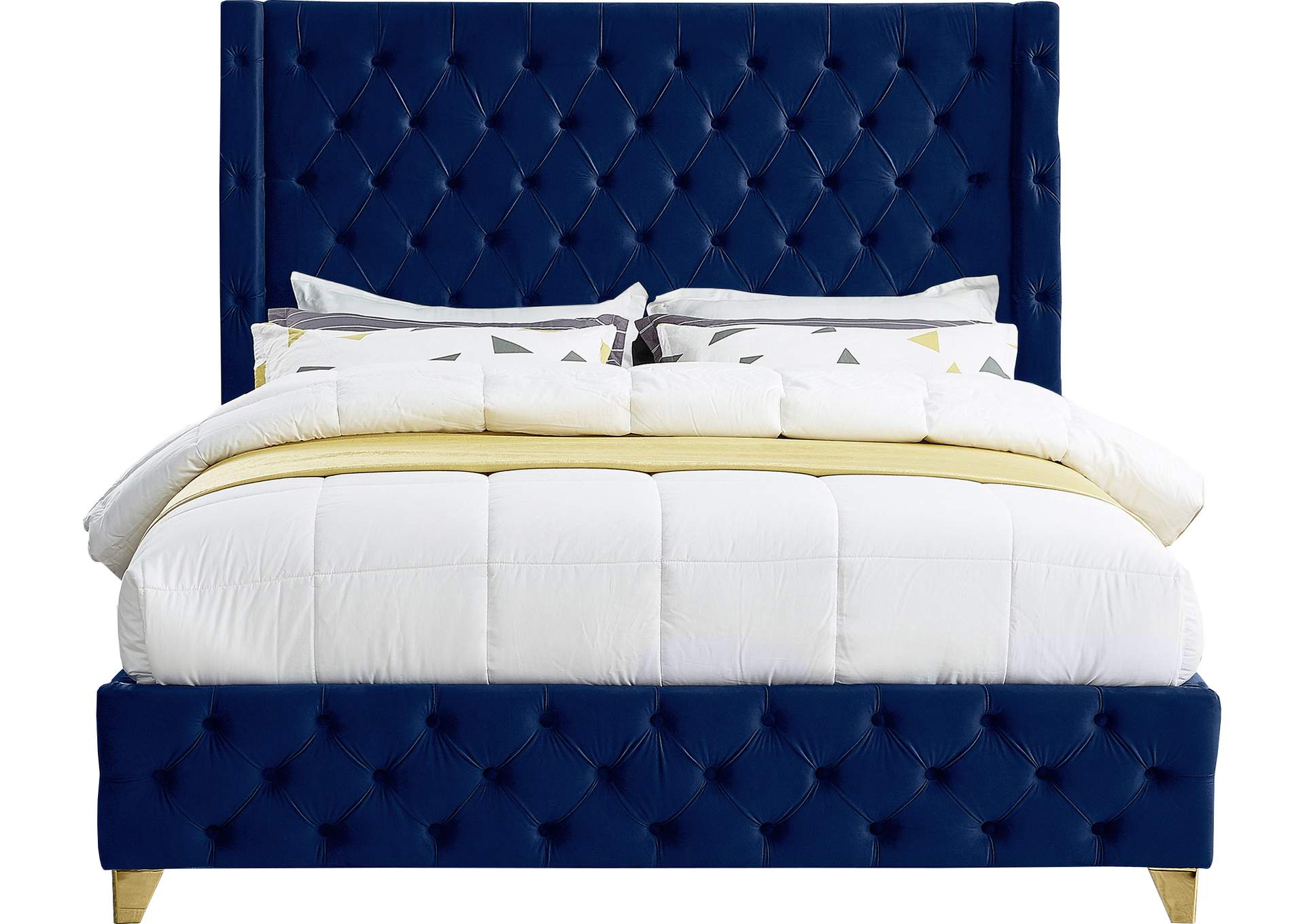 Savan Navy Velvet Full Bed,Meridian Furniture