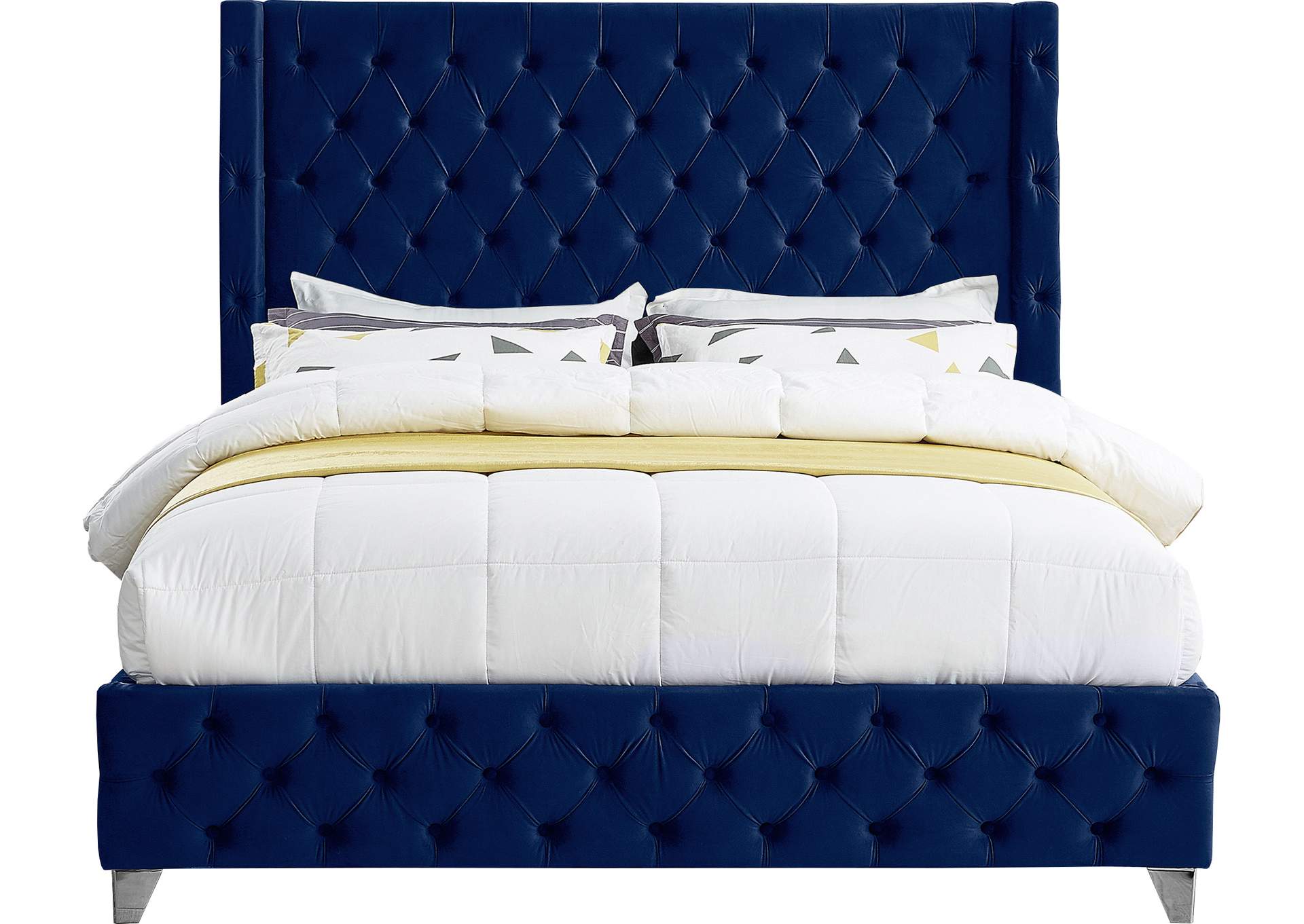 Savan Navy Velvet Full Bed,Meridian Furniture