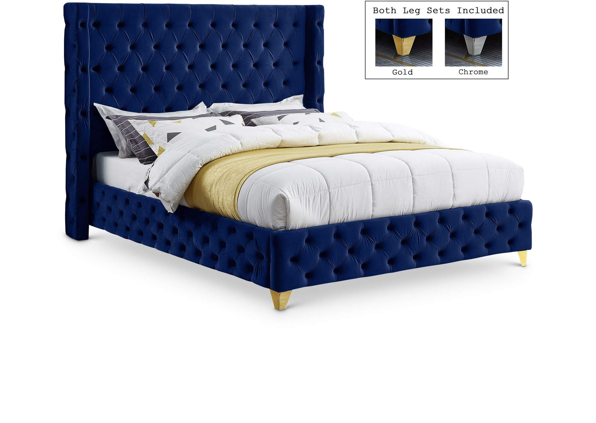 Savan Navy Velvet King Bed,Meridian Furniture