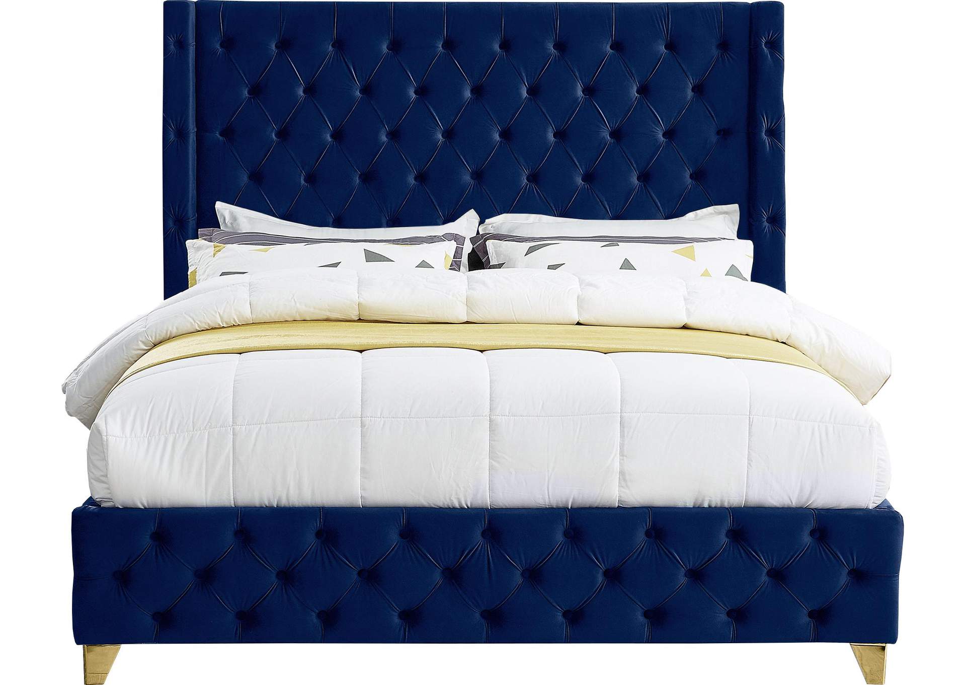 Savan Navy Velvet Queen Bed,Meridian Furniture