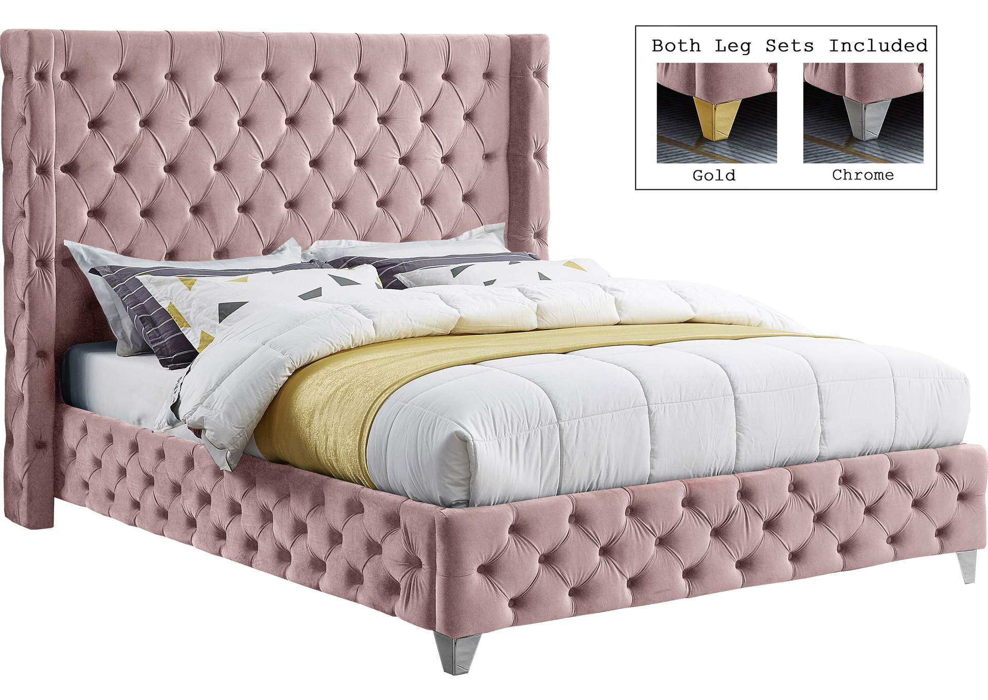 Savan Pink Velvet Full Bed,Meridian Furniture