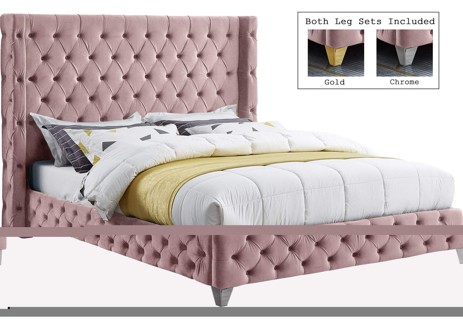 Savan Pink Velvet King Bed,Meridian Furniture
