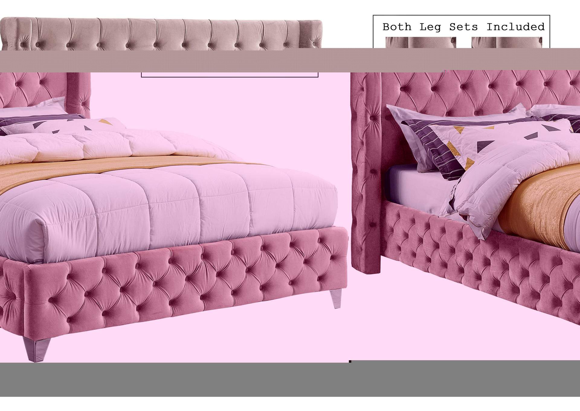 Savan Pink Velvet Queen Bed,Meridian Furniture