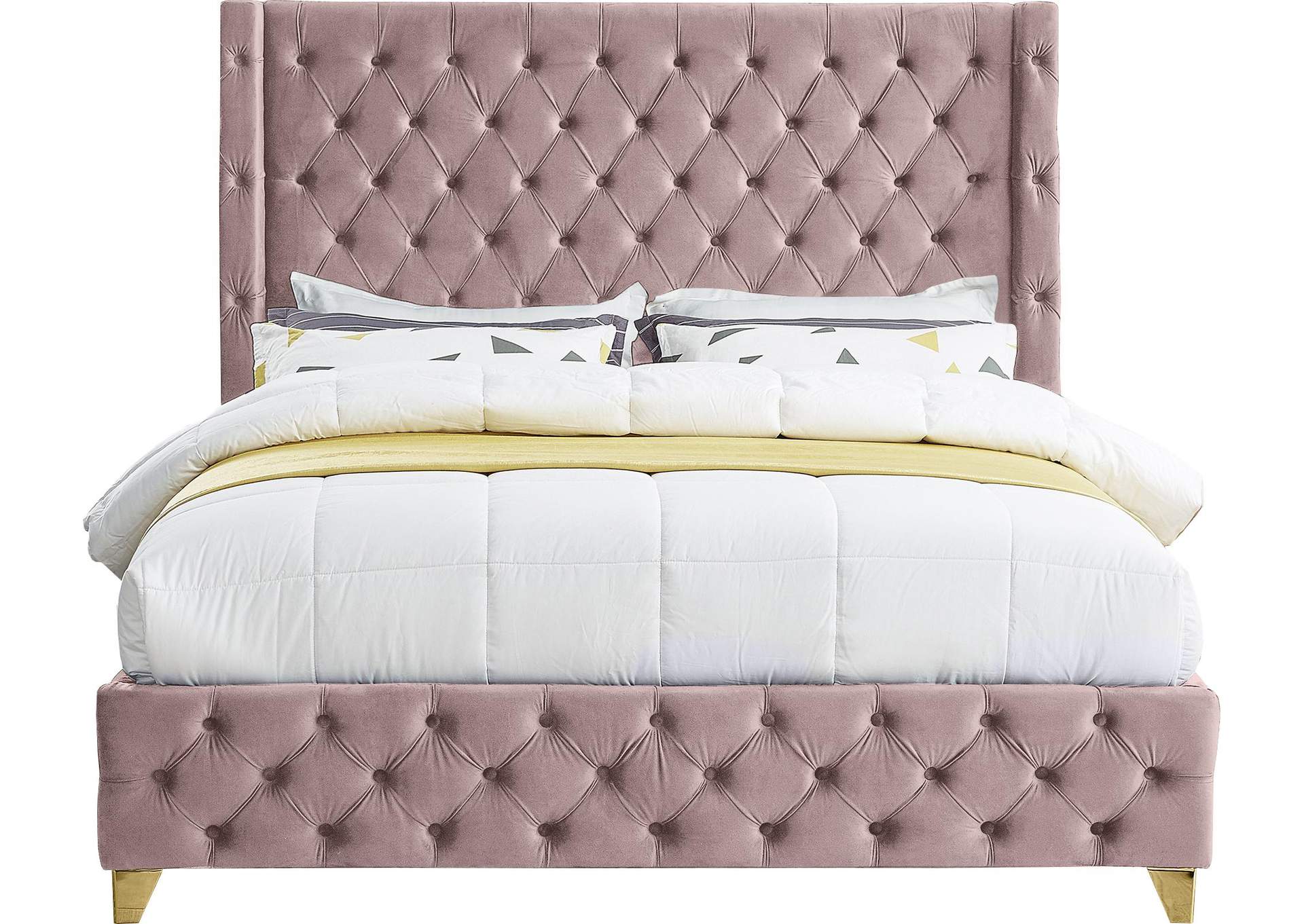 Savan Pink Velvet Queen Bed,Meridian Furniture
