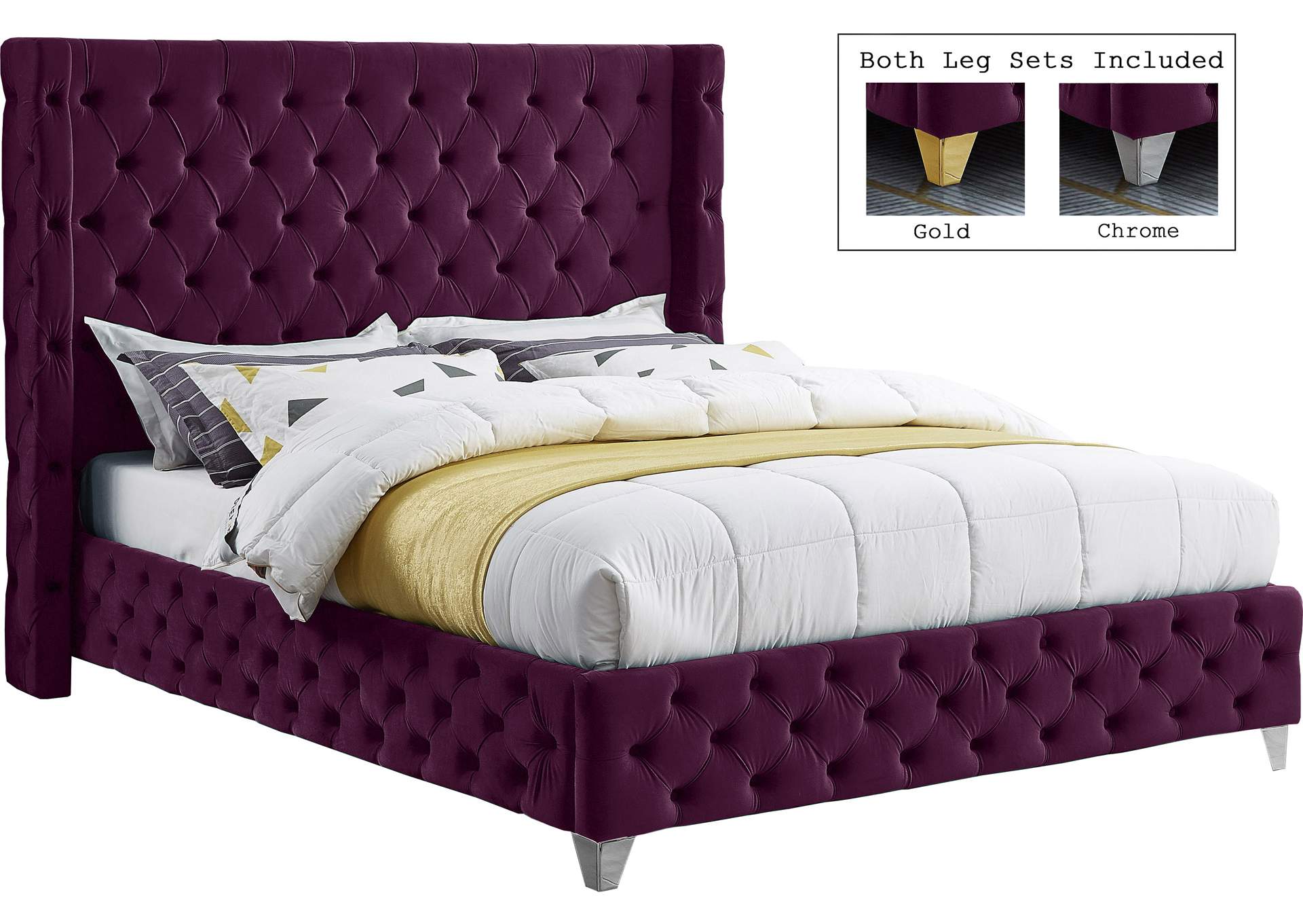 Savan Purple Velvet Full Bed,Meridian Furniture