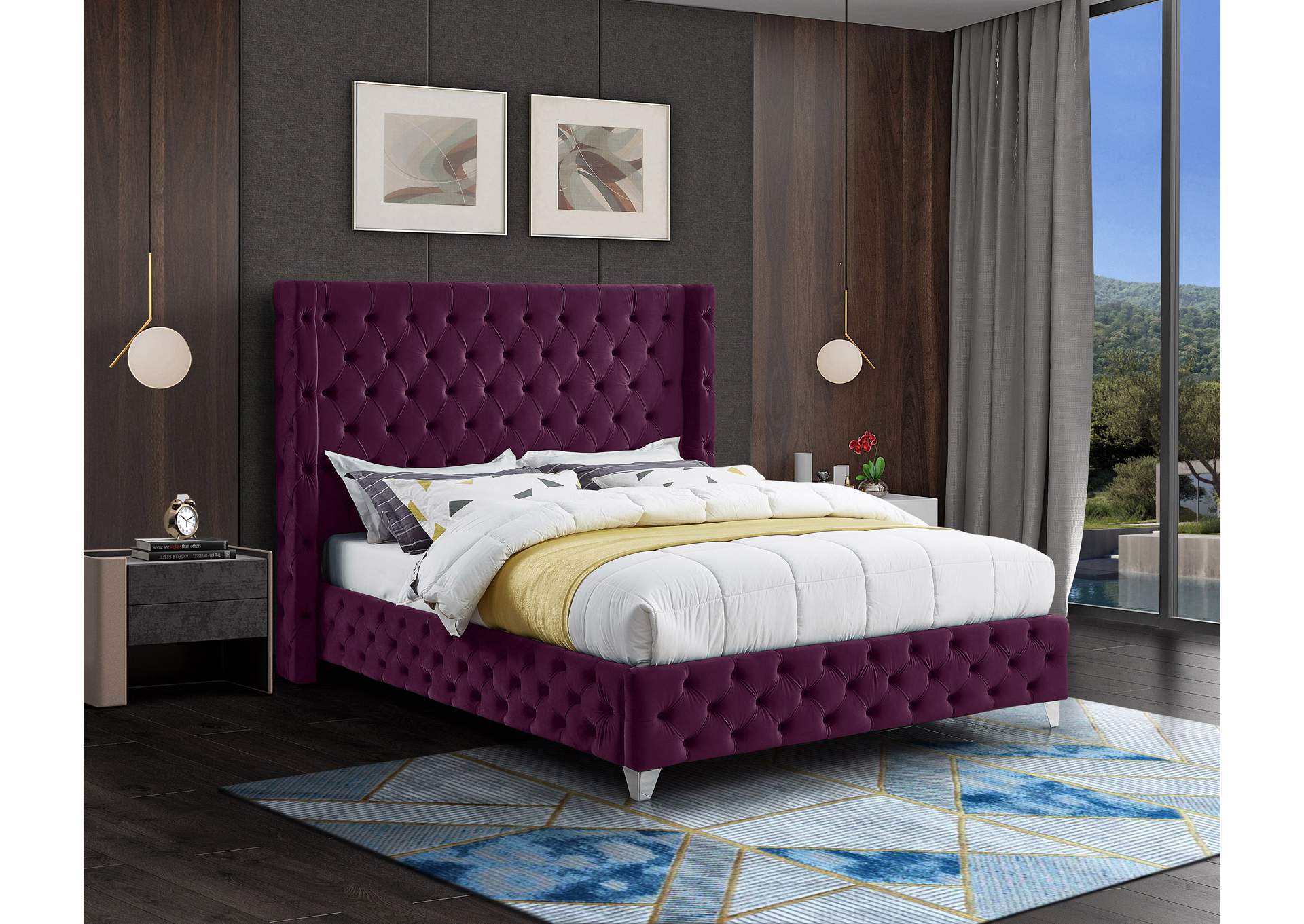 Savan Purple Velvet Full Bed,Meridian Furniture